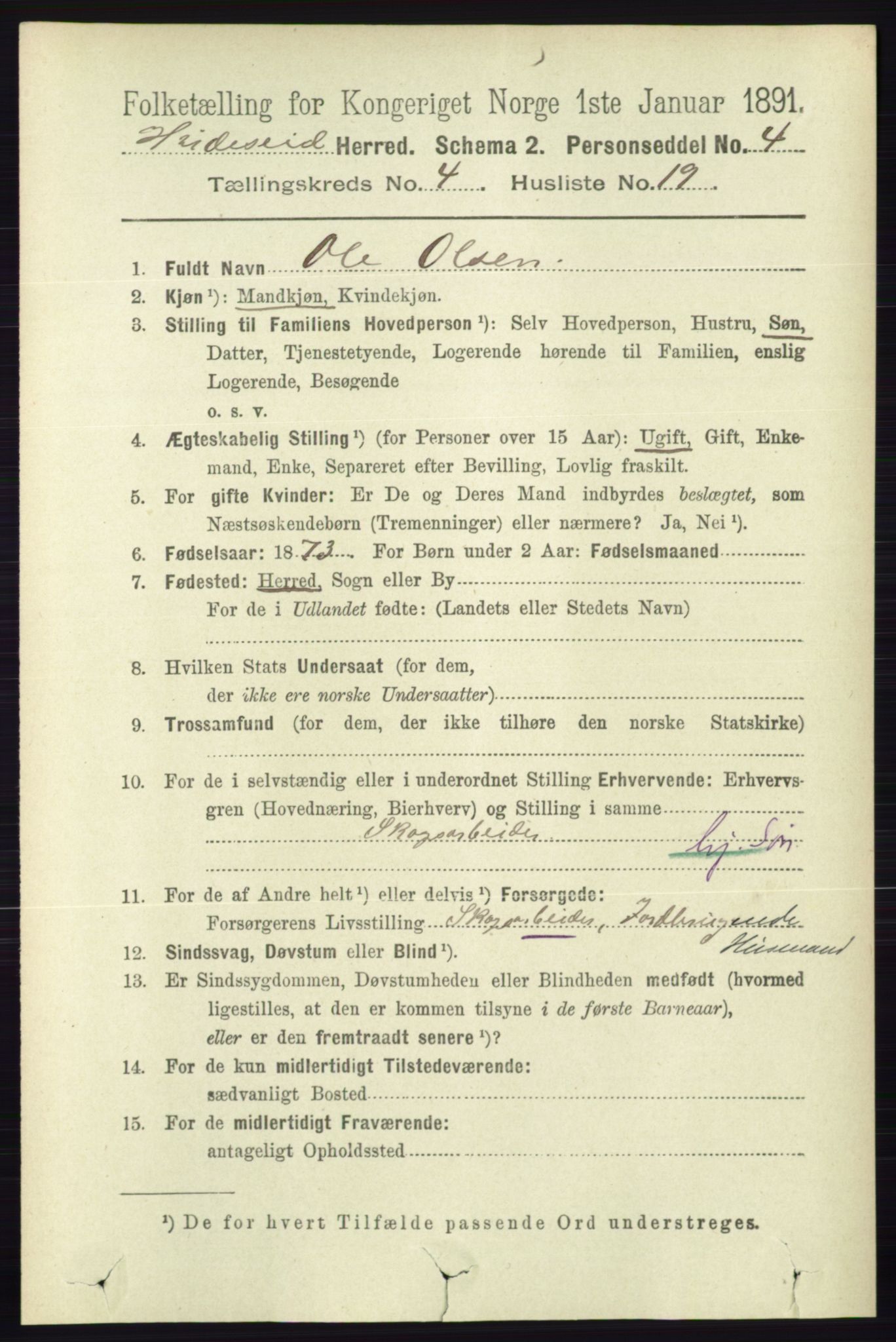 RA, 1891 census for 0829 Kviteseid, 1891, p. 847