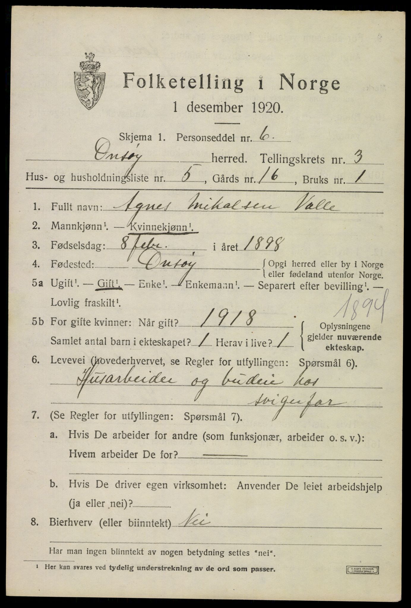 SAO, 1920 census for Onsøy, 1920, p. 4273