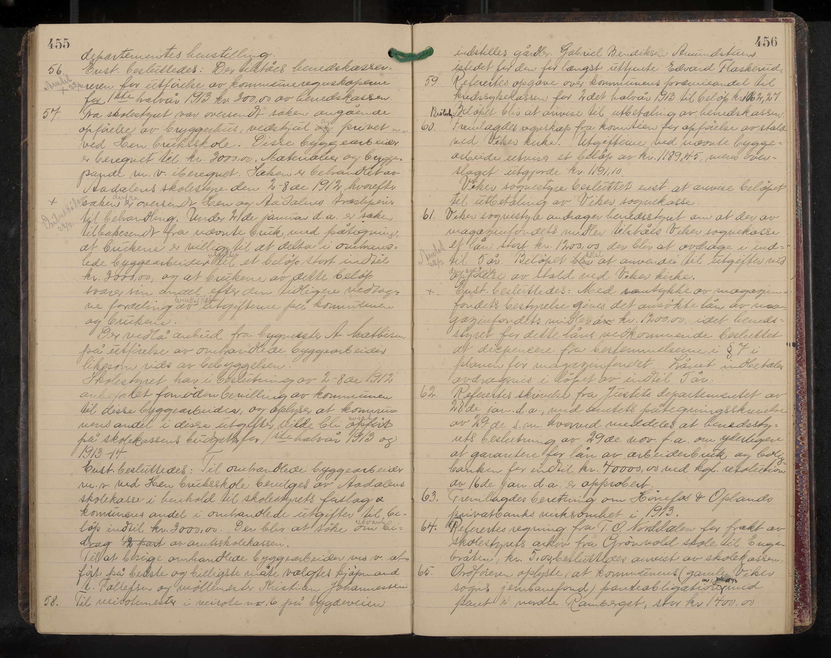 Ådal formannskap og sentraladministrasjon, IKAK/0614021/A/Aa/L0003: Møtebok, 1907-1914, p. 455-456