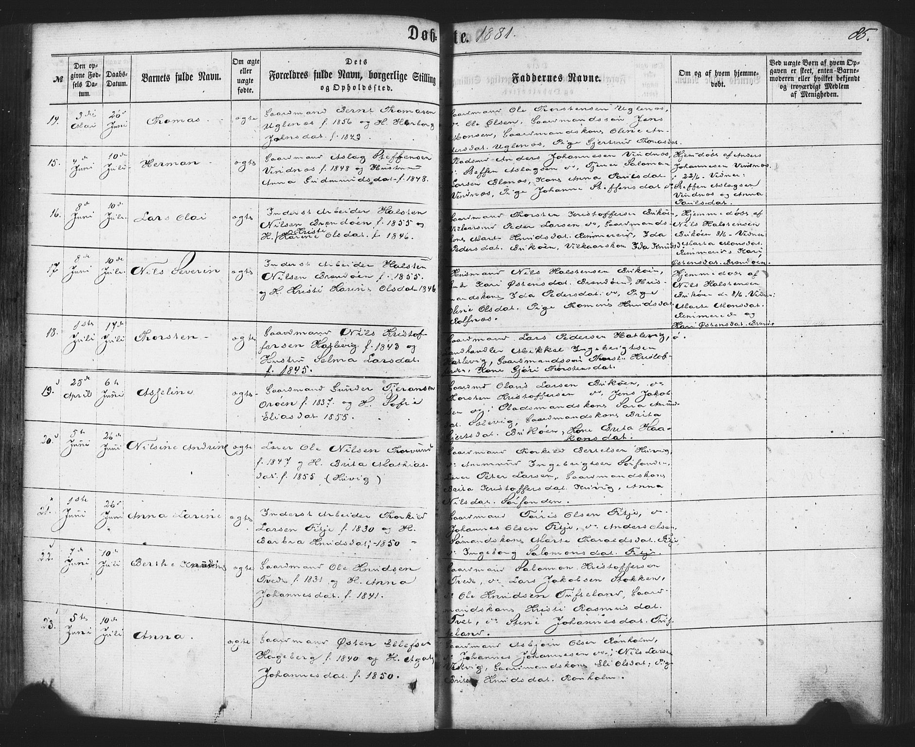 Fitjar sokneprestembete, AV/SAB-A-99926: Parish register (official) no. A 1, 1862-1881, p. 85