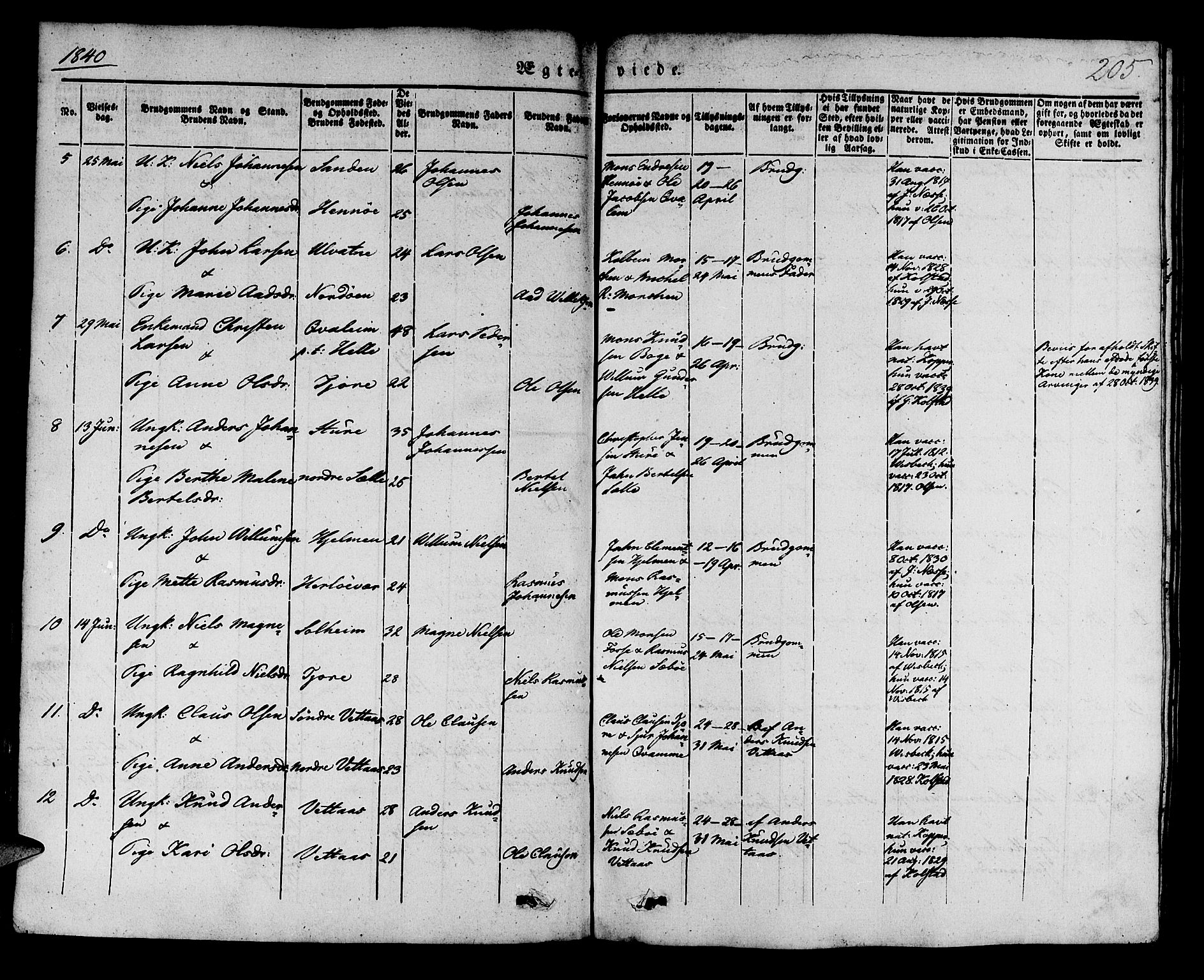 Manger sokneprestembete, AV/SAB-A-76801/H/Haa: Parish register (official) no. A 5, 1839-1848, p. 205