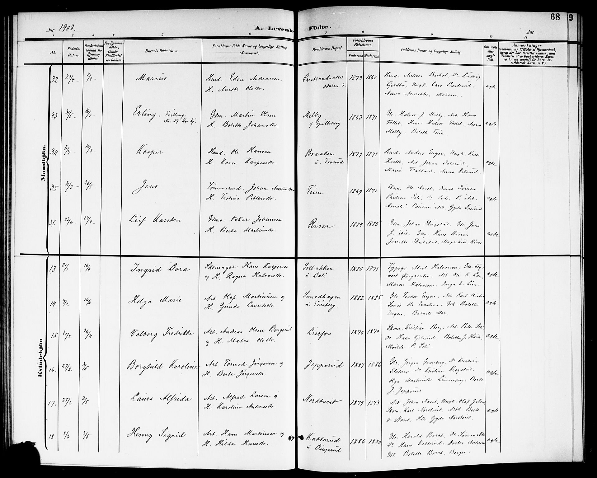 Aurskog prestekontor Kirkebøker, AV/SAO-A-10304a/G/Ga/L0004: Parish register (copy) no. I 4, 1901-1921, p. 68