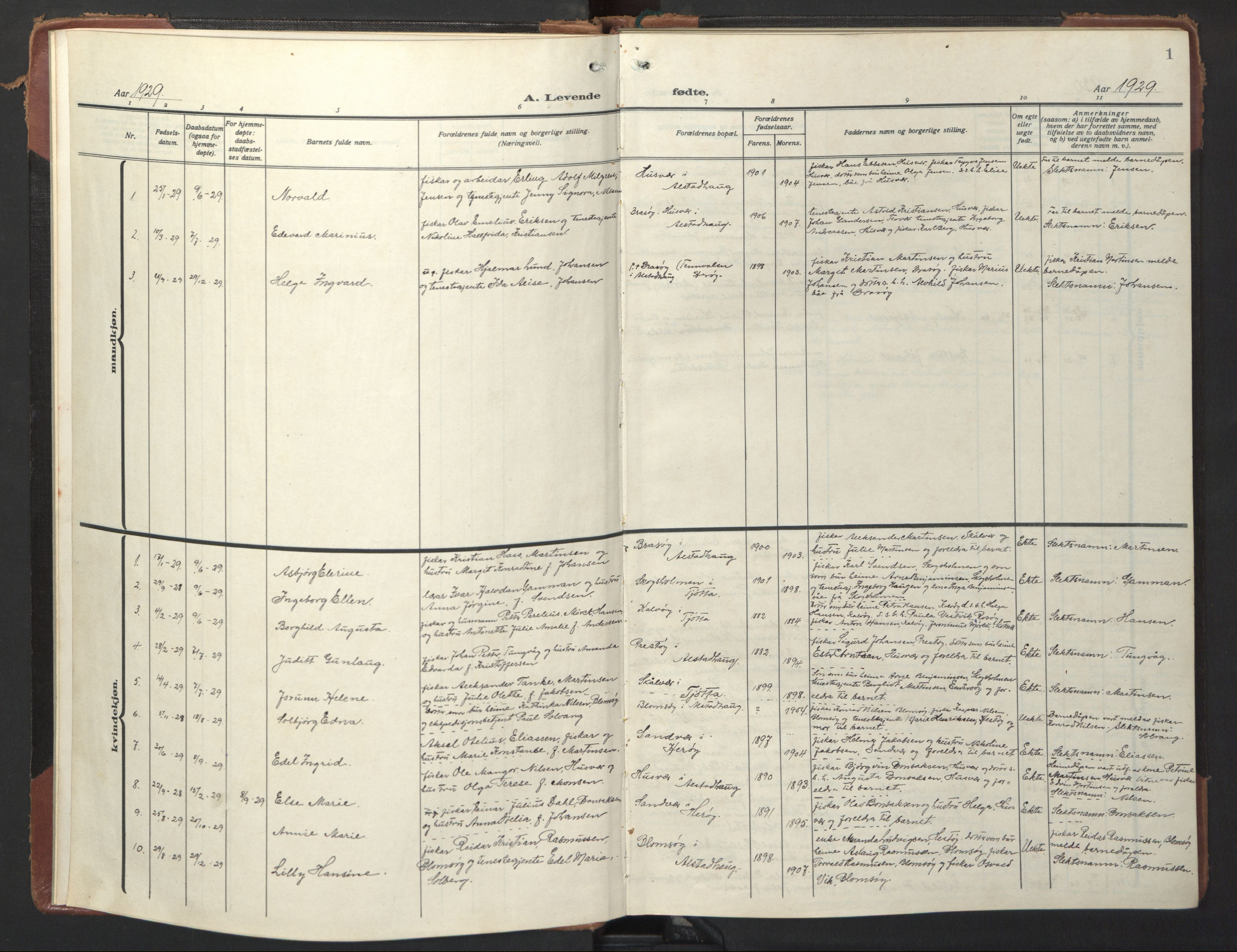 Ministerialprotokoller, klokkerbøker og fødselsregistre - Nordland, SAT/A-1459/818/L0274: Parish register (copy) no. 818C02, 1929-1952, p. 1