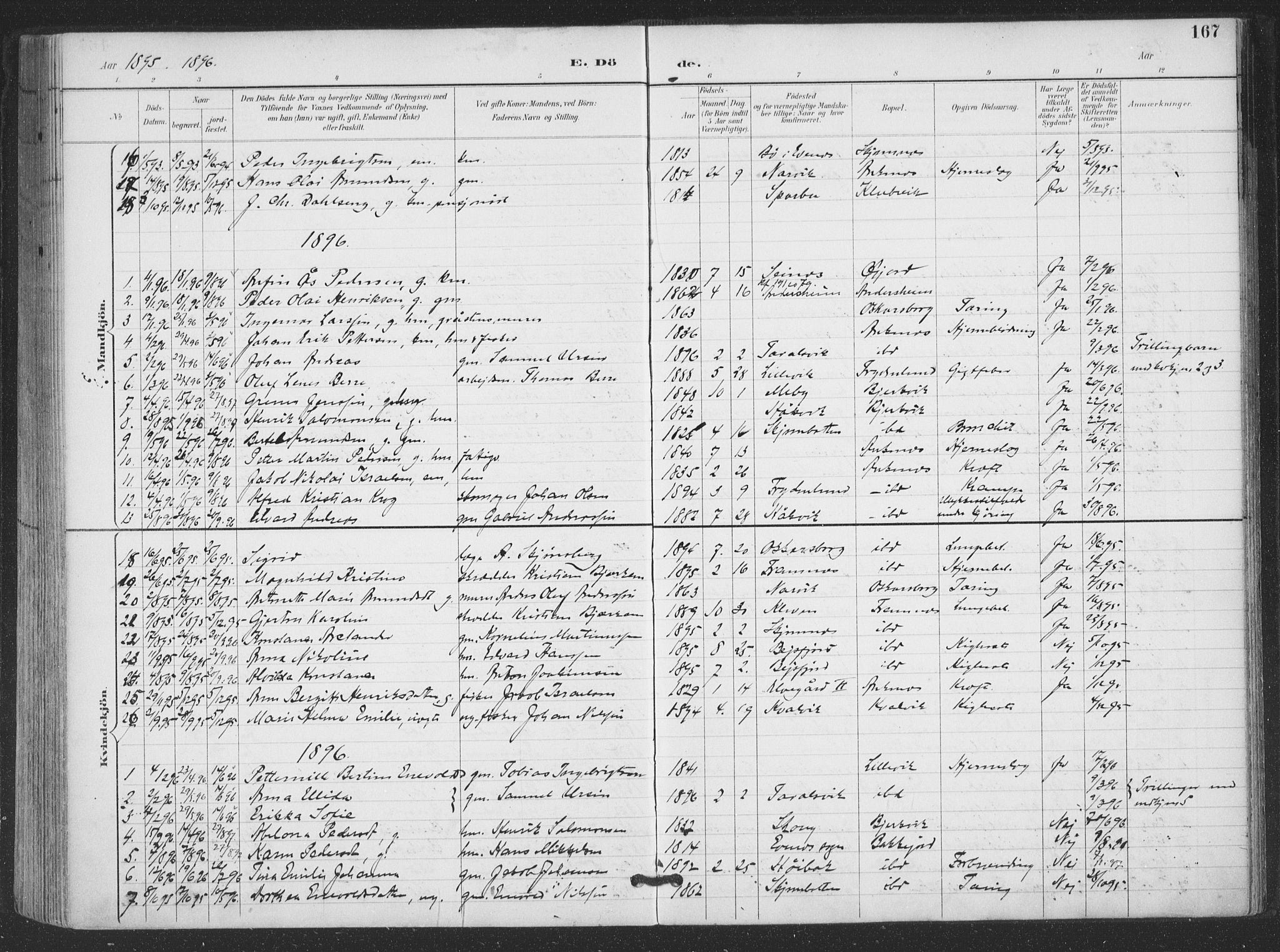 Ministerialprotokoller, klokkerbøker og fødselsregistre - Nordland, SAT/A-1459/866/L0939: Parish register (official) no. 866A02, 1894-1906, p. 167