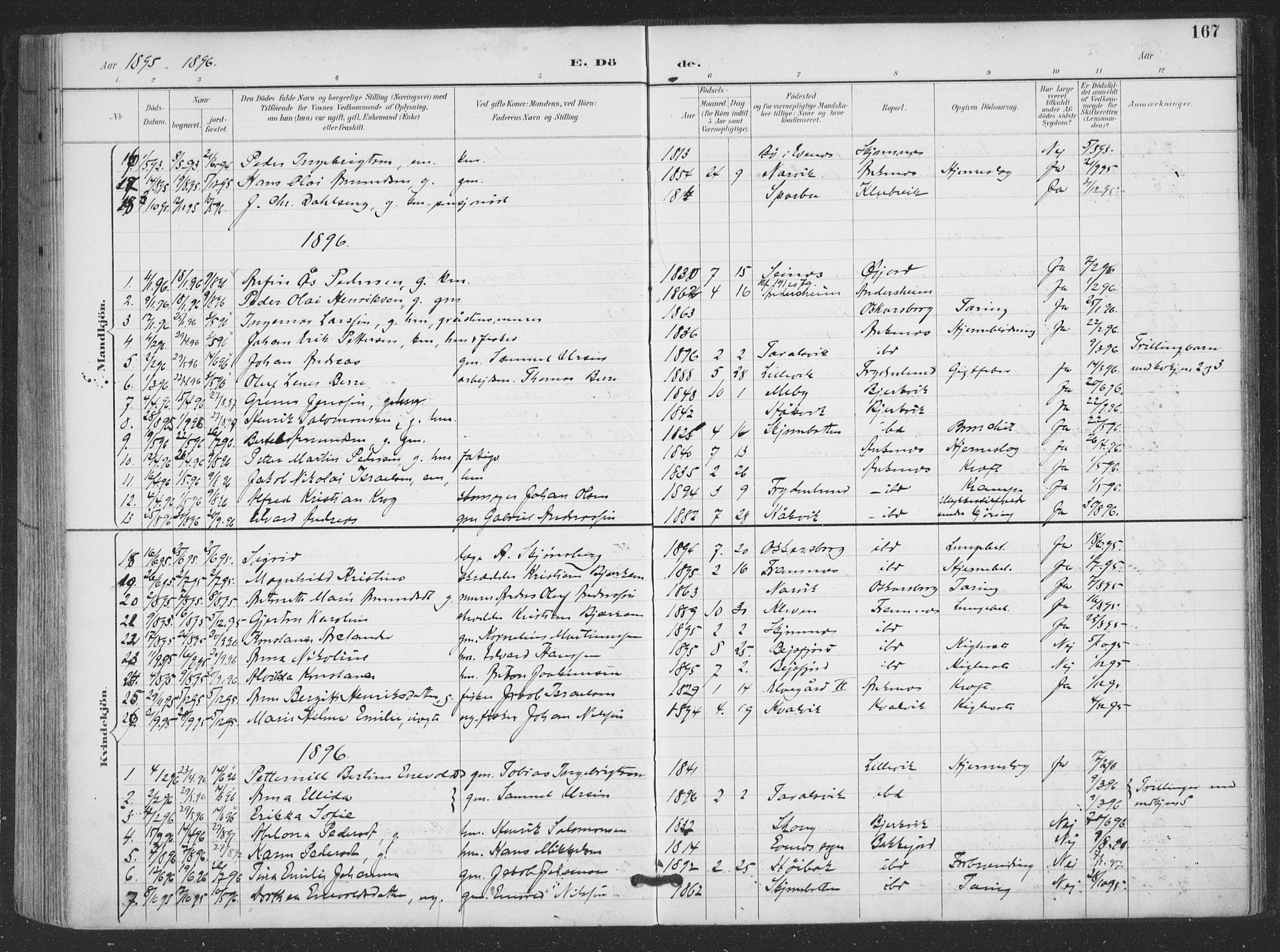 Ministerialprotokoller, klokkerbøker og fødselsregistre - Nordland, AV/SAT-A-1459/866/L0939: Parish register (official) no. 866A02, 1894-1906, p. 167