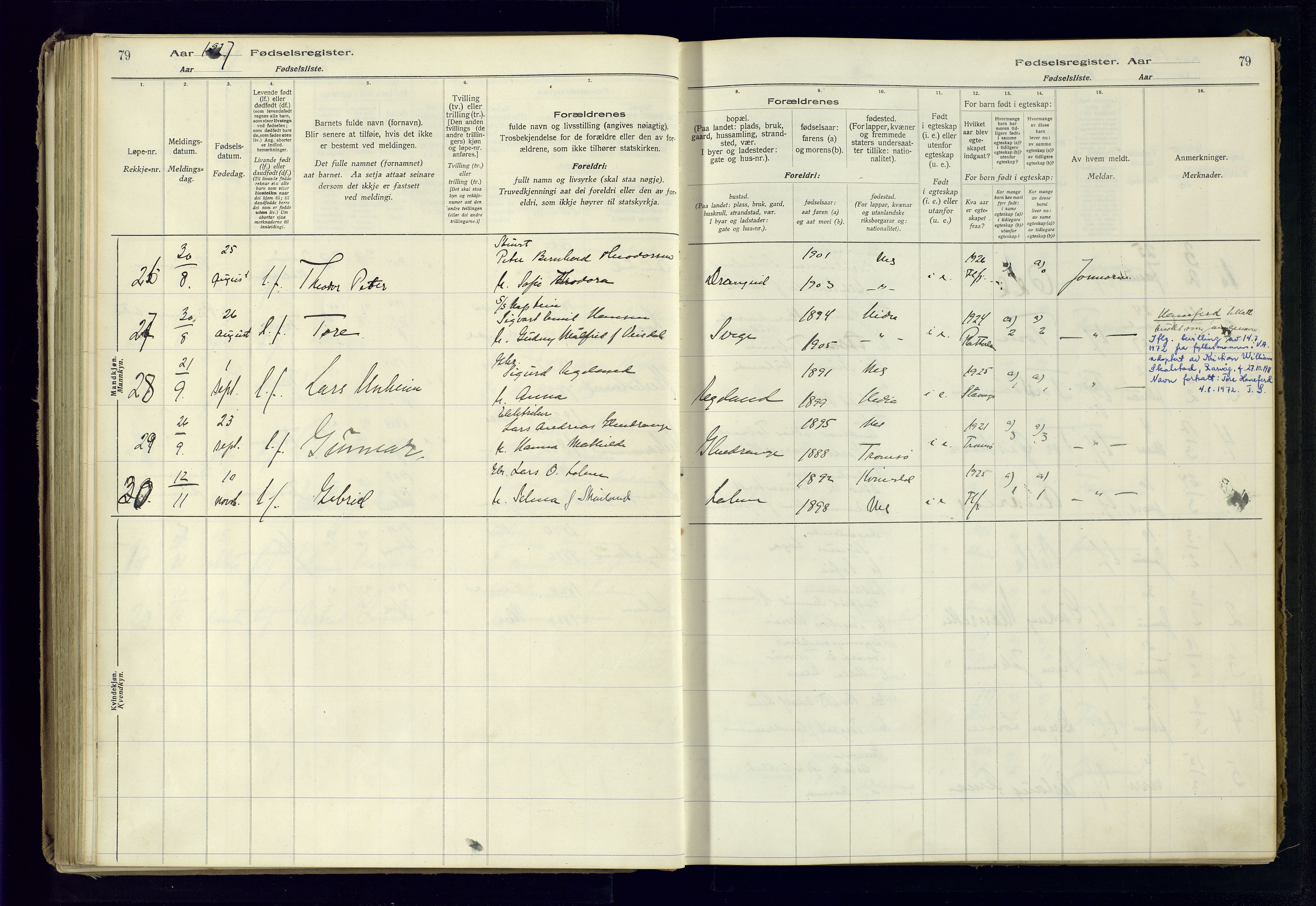 Flekkefjord sokneprestkontor, AV/SAK-1111-0012/J/Ja/L0005: Birth register no. 5, 1916-1950, p. 79