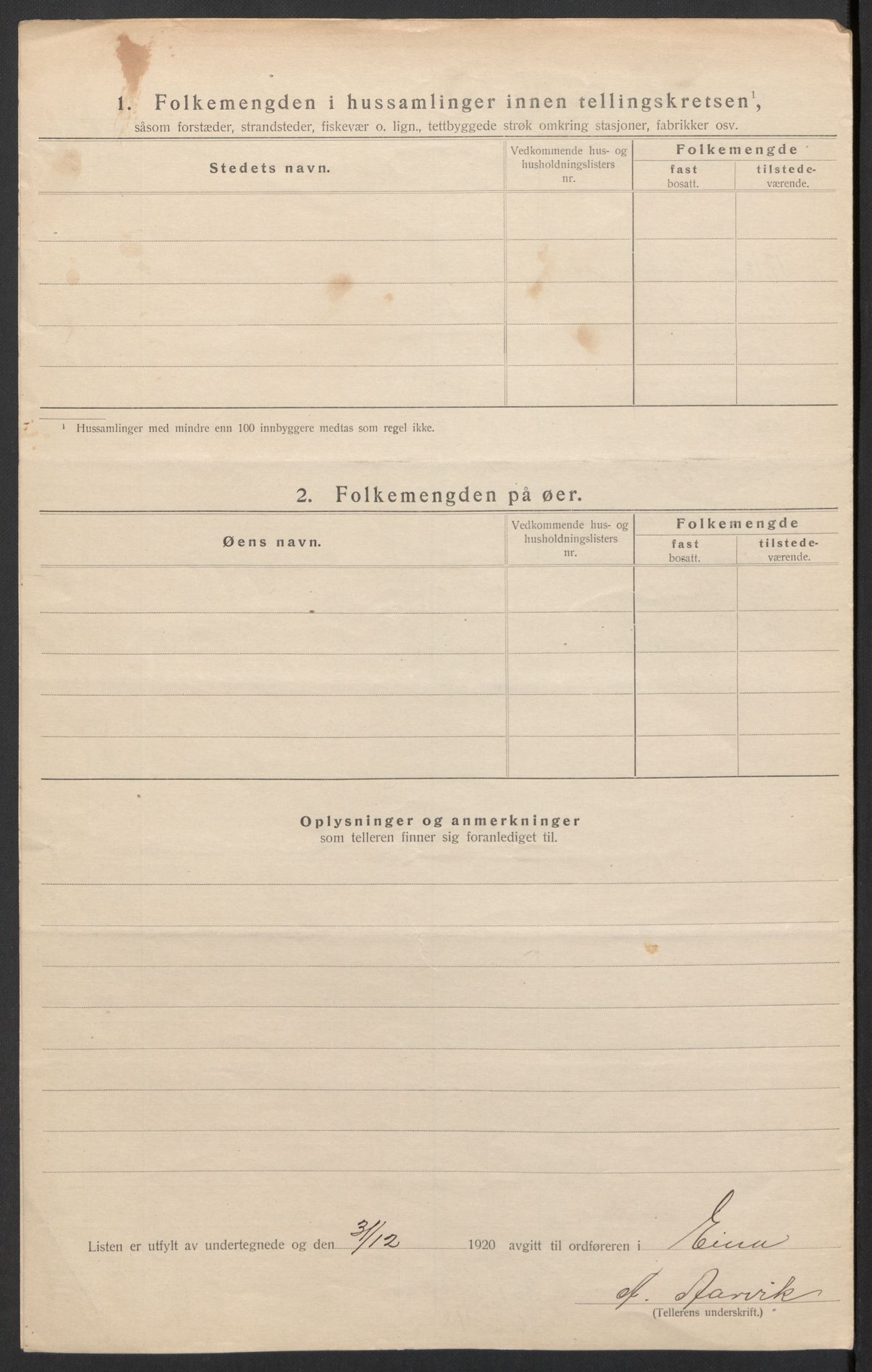 SAH, 1920 census for Eina, 1920, p. 18