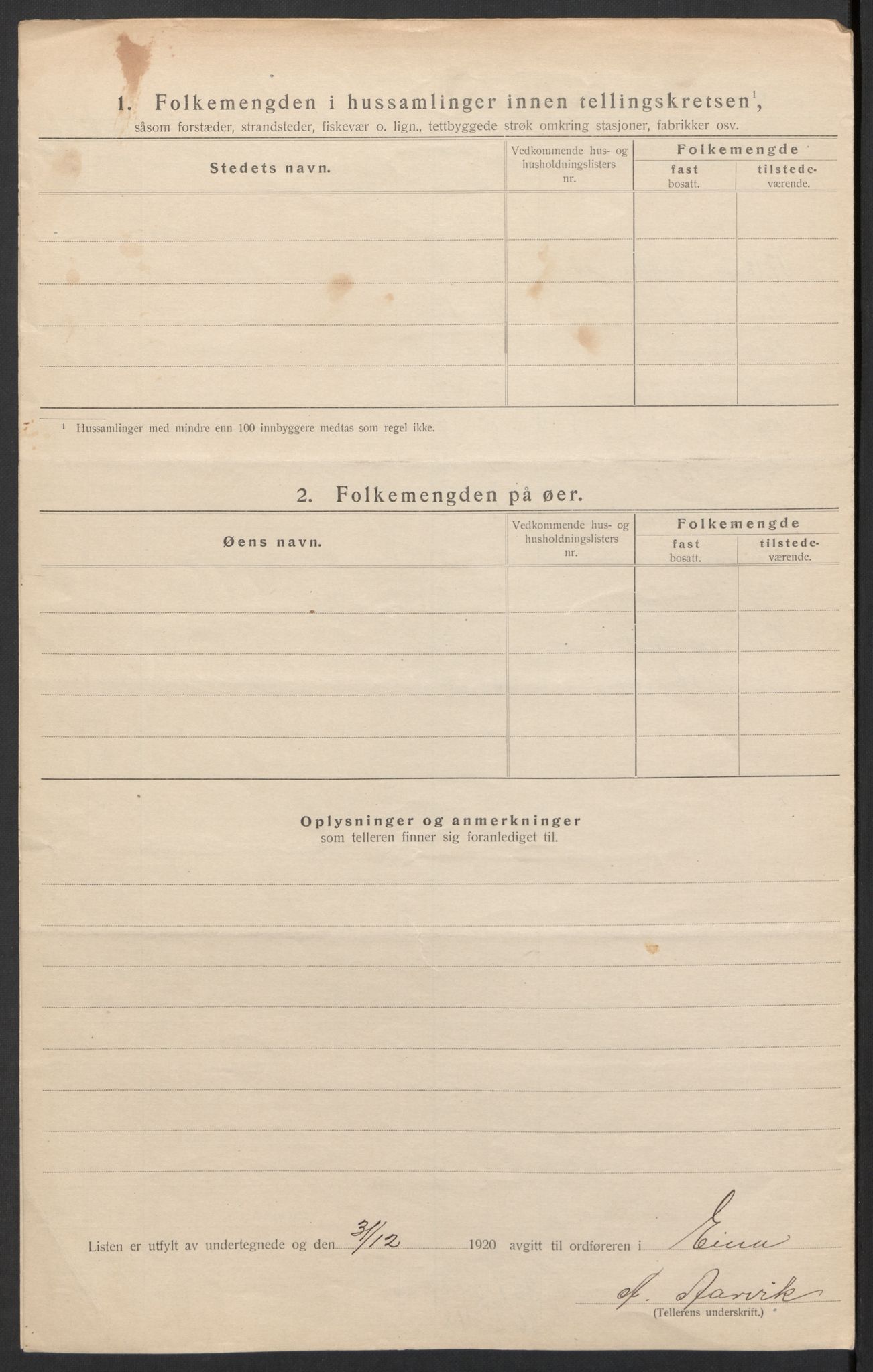 SAH, 1920 census for Eina, 1920, p. 18