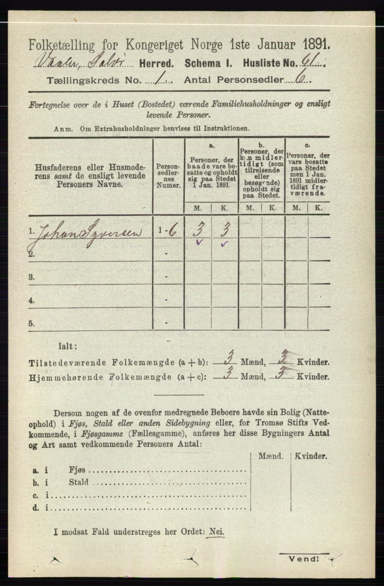 RA, 1891 census for 0426 Våler, 1891, p. 86