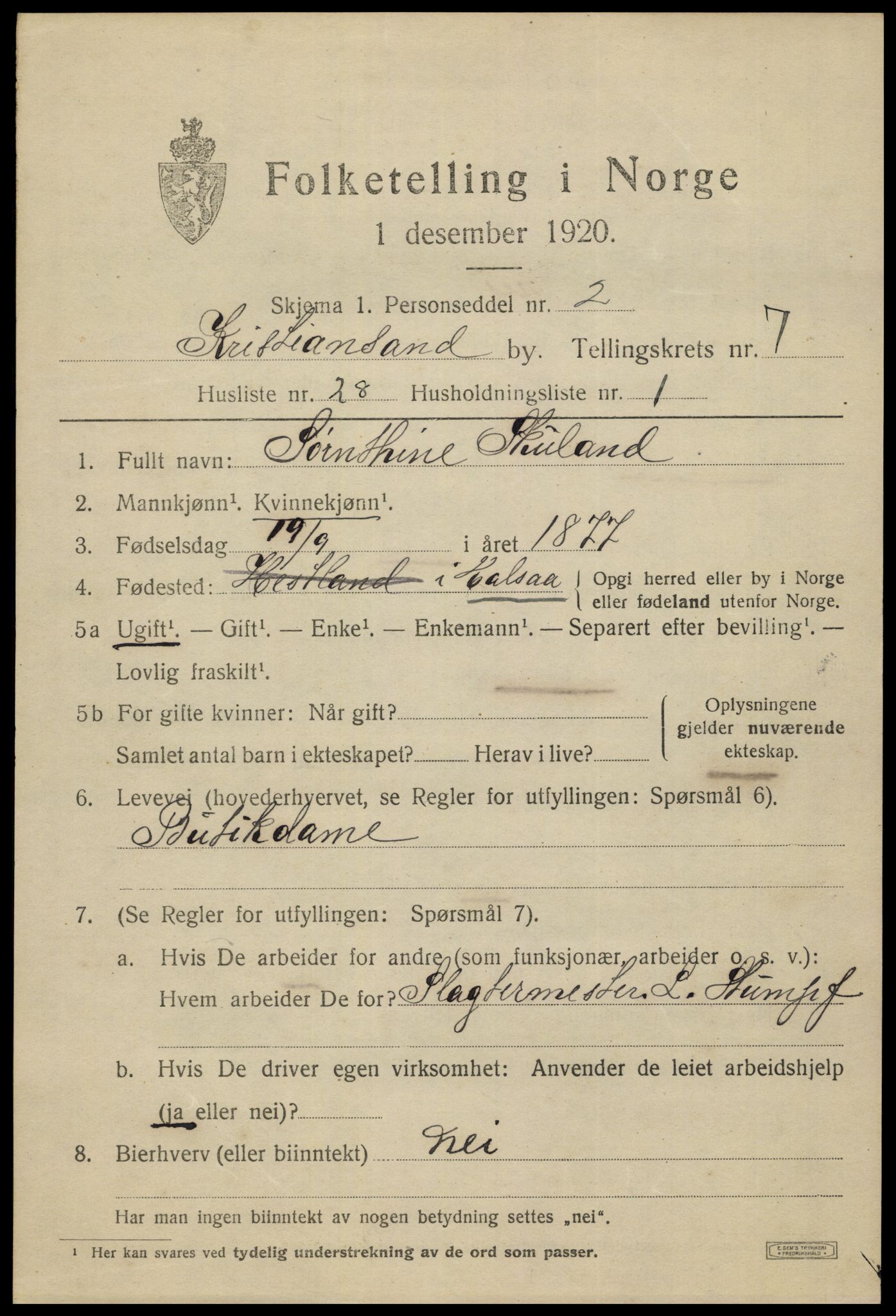 SAK, 1920 census for Kristiansand, 1920, p. 20539