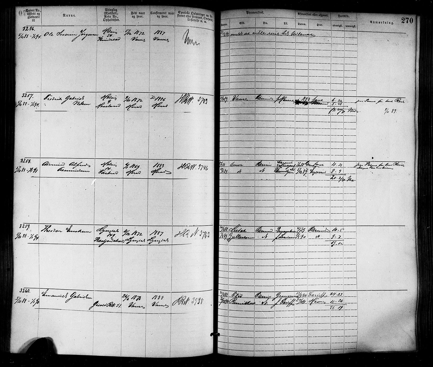 Farsund mønstringskrets, AV/SAK-2031-0017/F/Fa/L0006: Annotasjonsrulle nr 1911-3805 med register, Z-3, 1877-1894, p. 303