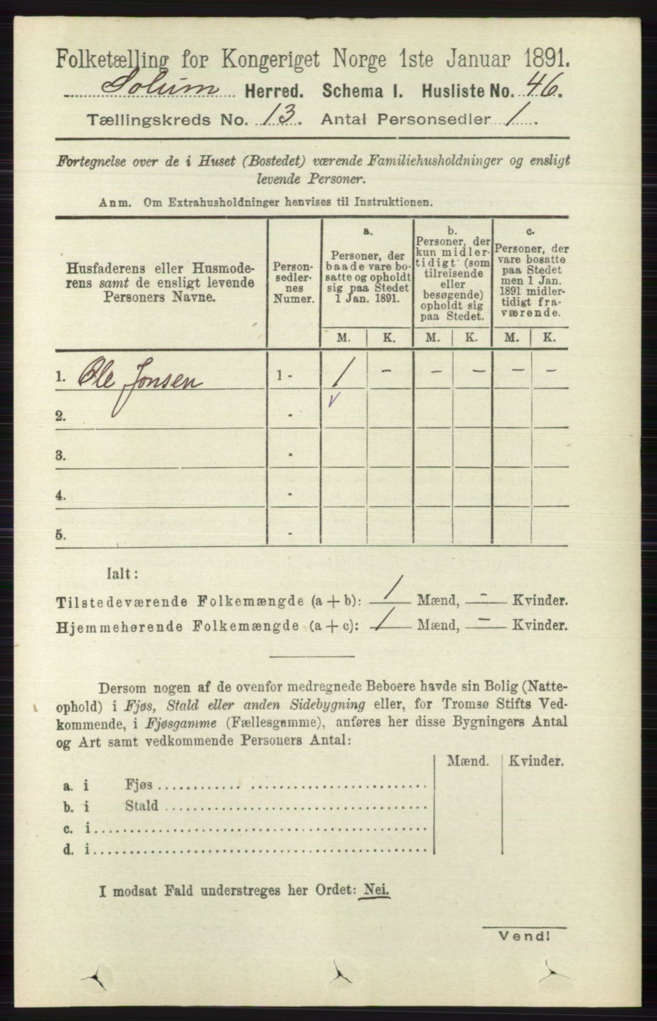 RA, 1891 census for 0818 Solum, 1891, p. 6048