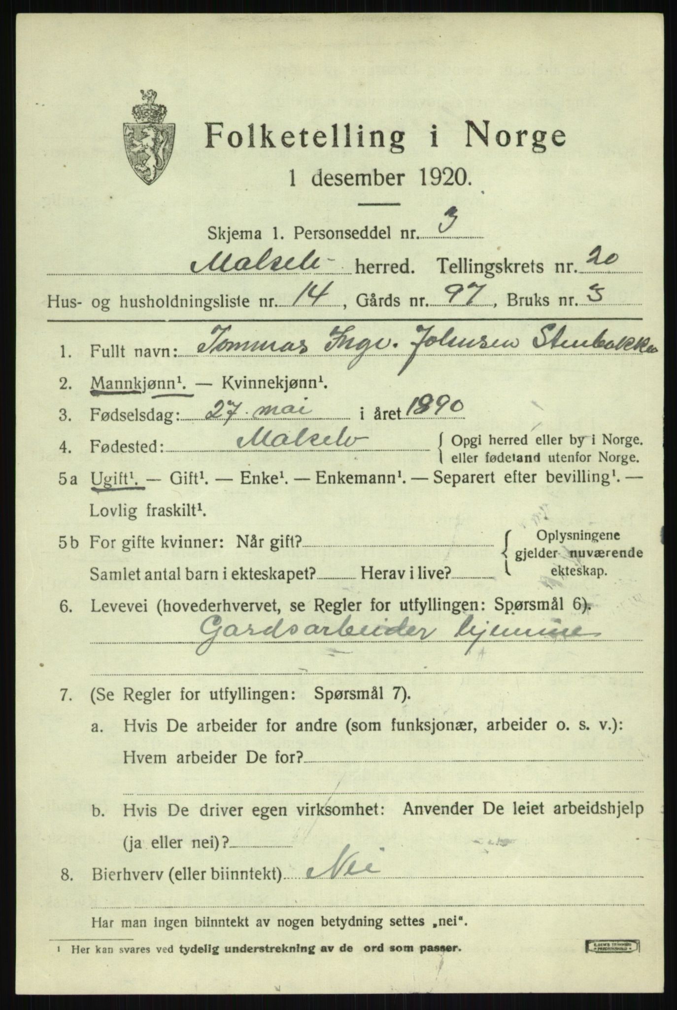 SATØ, 1920 census for Målselv, 1920, p. 9683