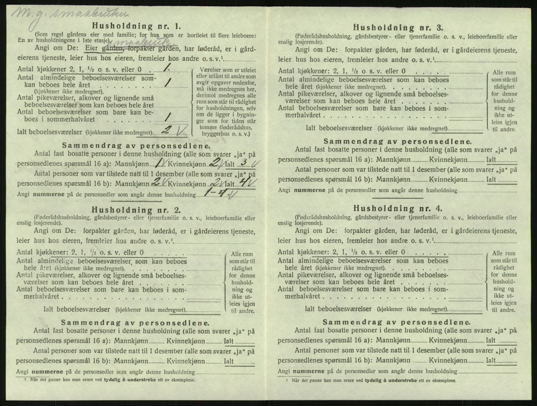 SAK, 1920 census for Bygland, 1920, p. 274