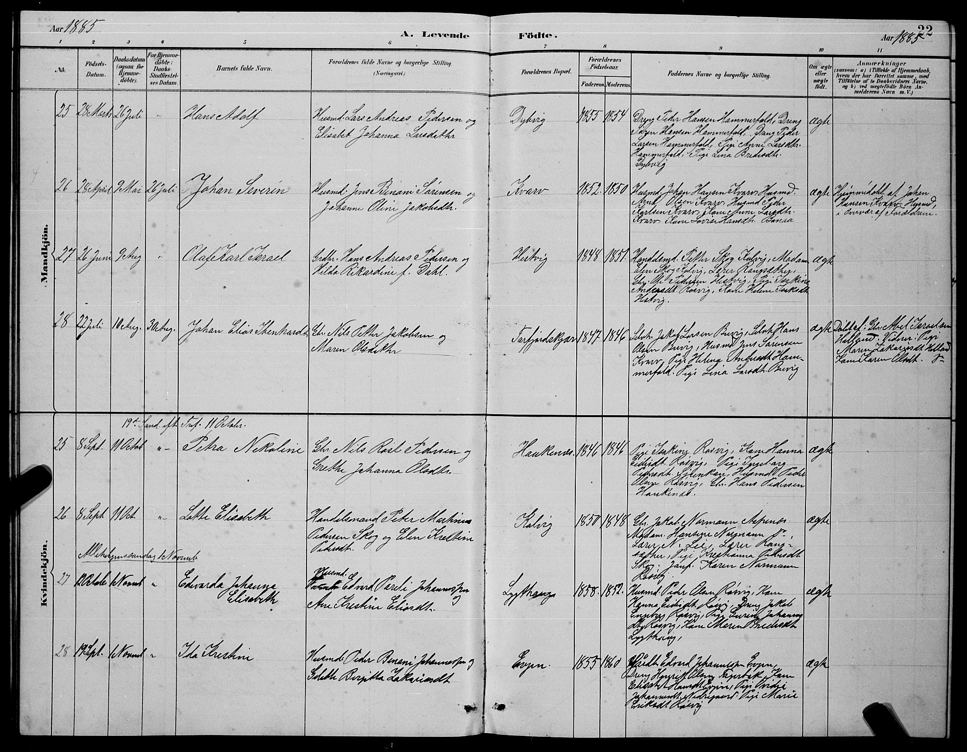 Ministerialprotokoller, klokkerbøker og fødselsregistre - Nordland, AV/SAT-A-1459/854/L0785: Parish register (copy) no. 854C01, 1883-1891, p. 22