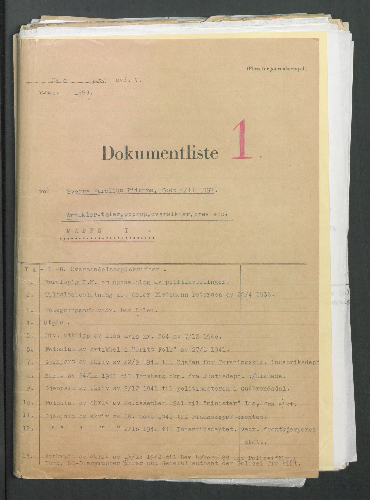 Landssvikarkivet, Oslo politikammer, RA/S-3138-01/D/Di/L0001: Anr. 1559, 1945-1947, p. 22