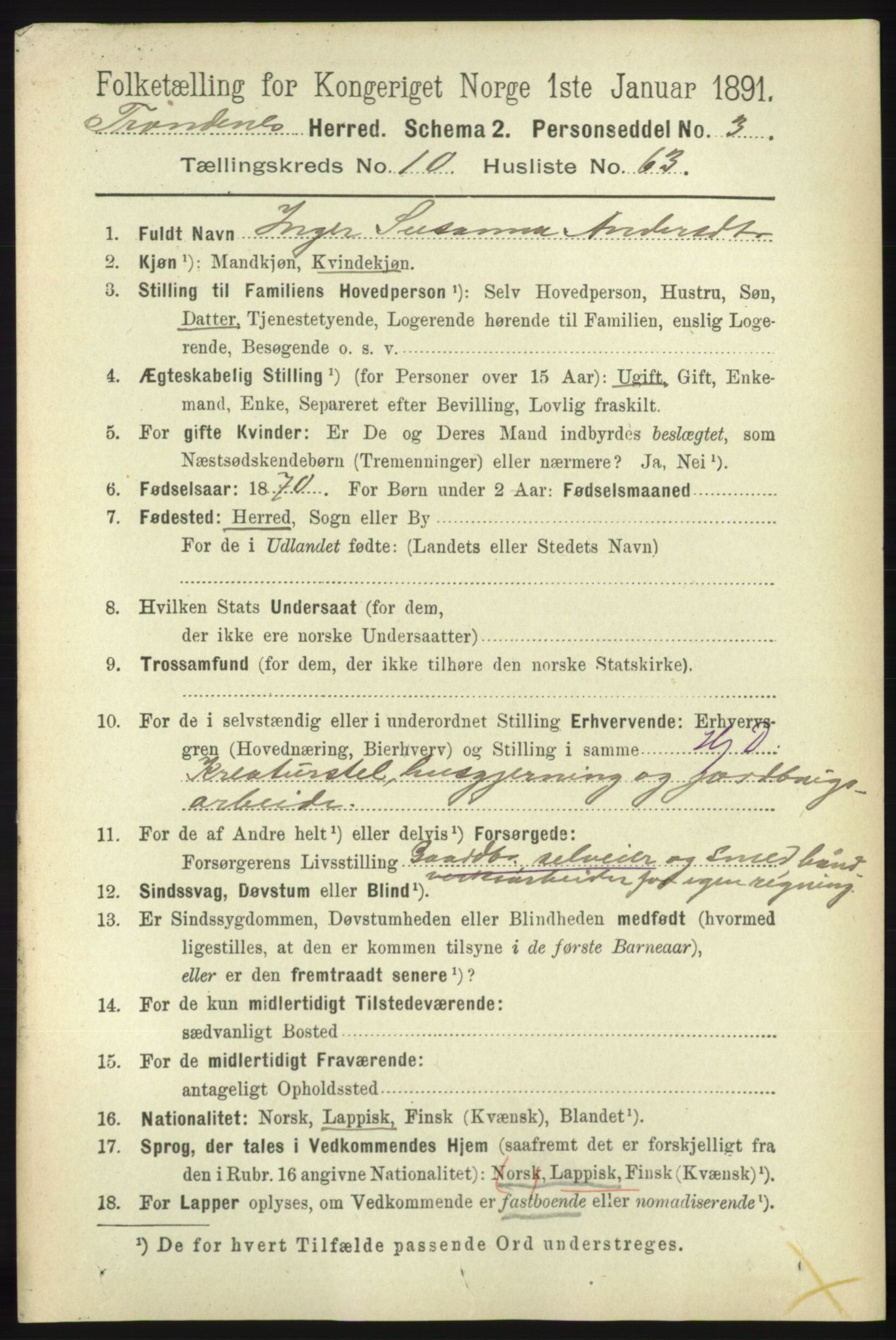 RA, 1891 census for 1914 Trondenes, 1891, p. 7914