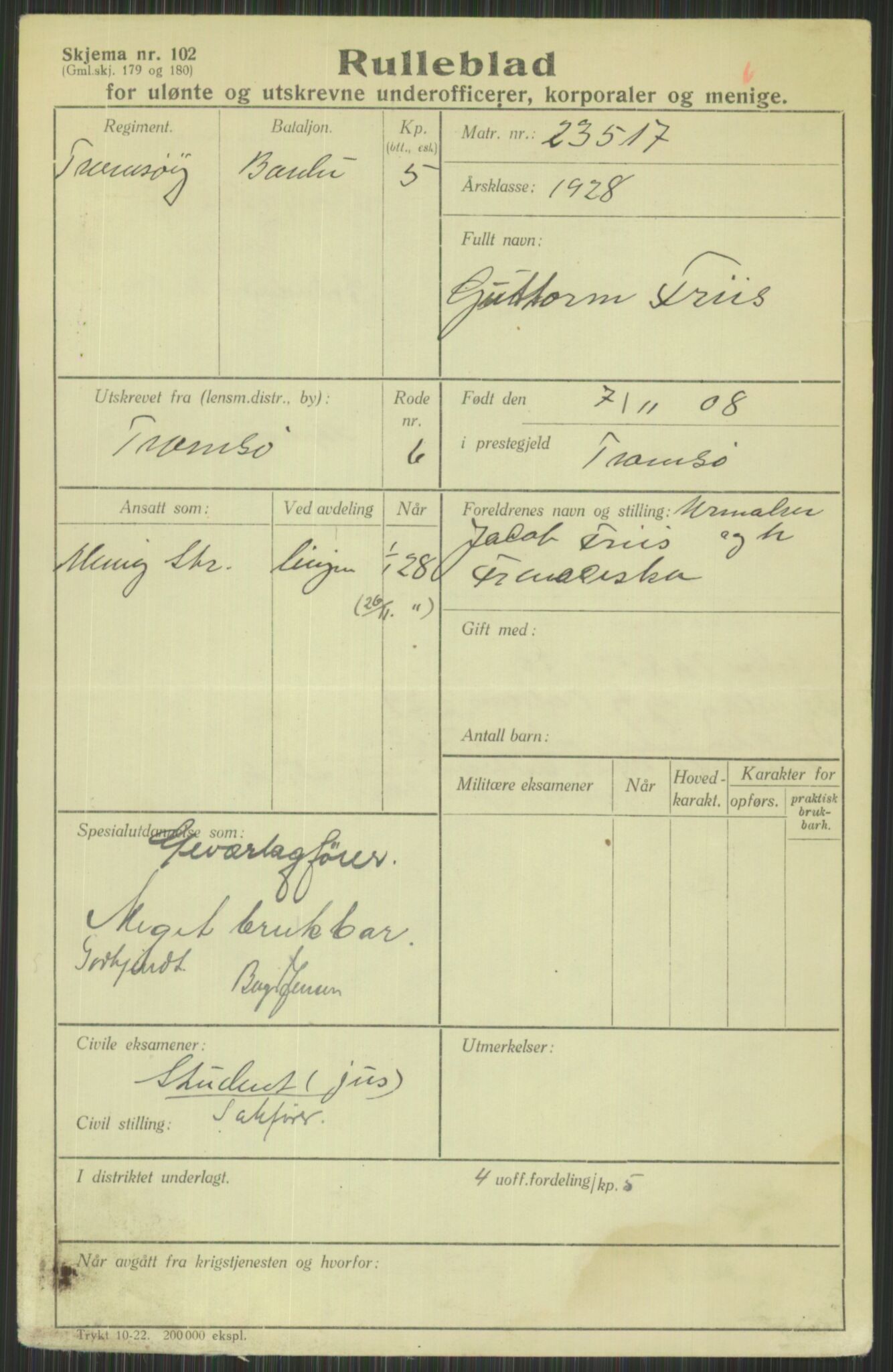 Forsvaret, Troms infanteriregiment nr. 16, AV/RA-RAFA-3146/P/Pa/L0013/0003: Rulleblad / Rulleblad for regimentets menige mannskaper, årsklasse 1928, 1928, p. 135