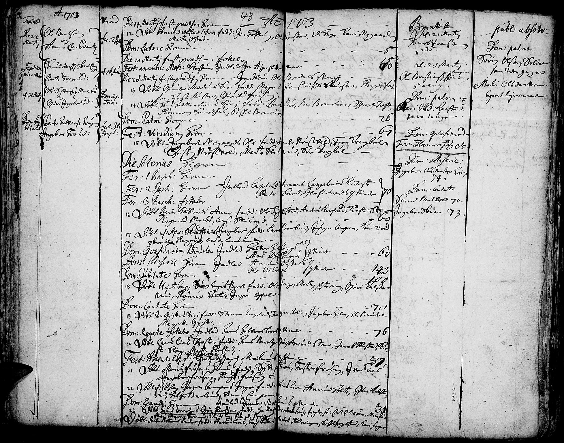 Gausdal prestekontor, SAH/PREST-090/H/Ha/Haa/L0001: Parish register (official) no. 1, 1693-1728, p. 43