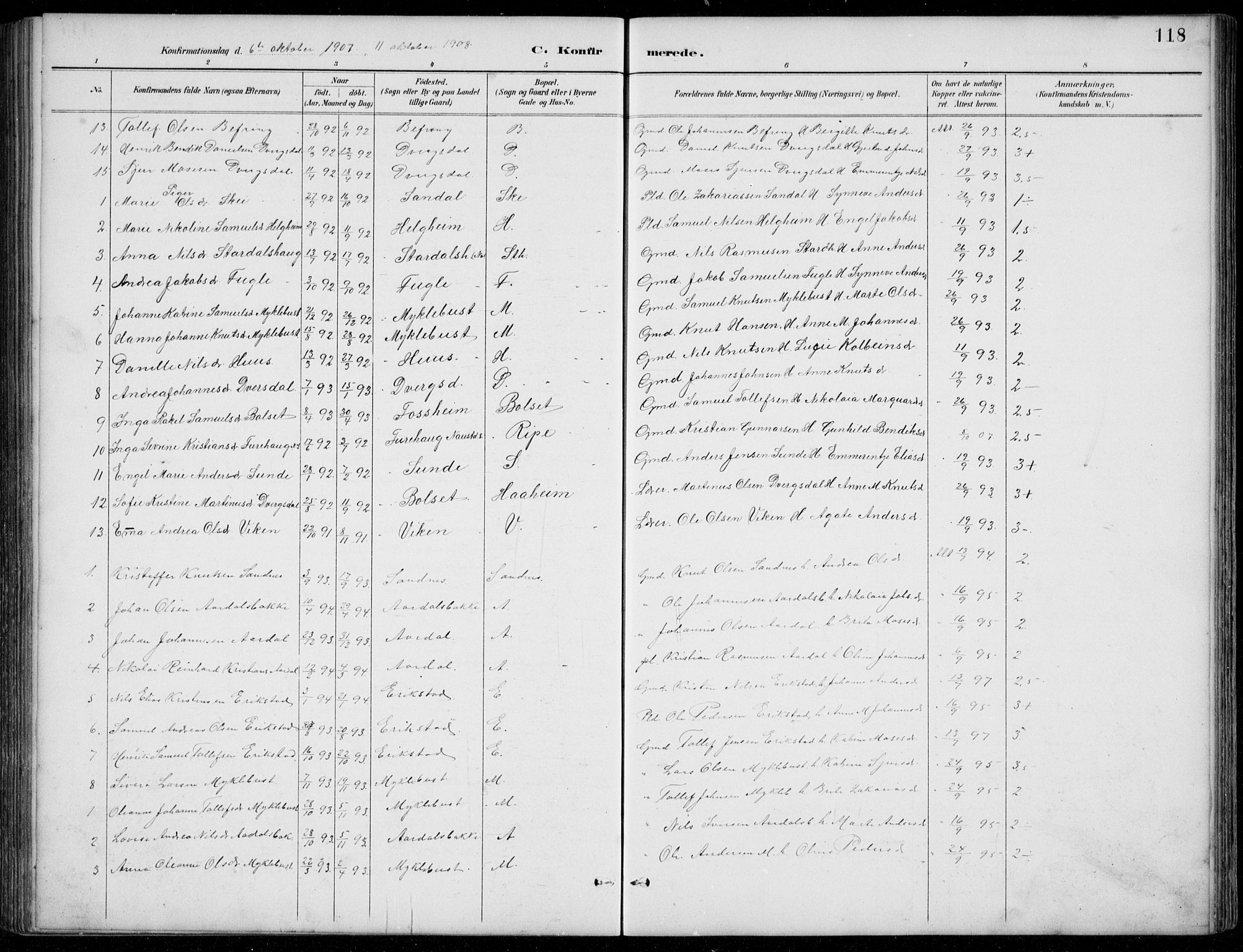 Jølster sokneprestembete, SAB/A-80701/H/Hab/Habb/L0002: Parish register (copy) no. B 2, 1887-1920, p. 118