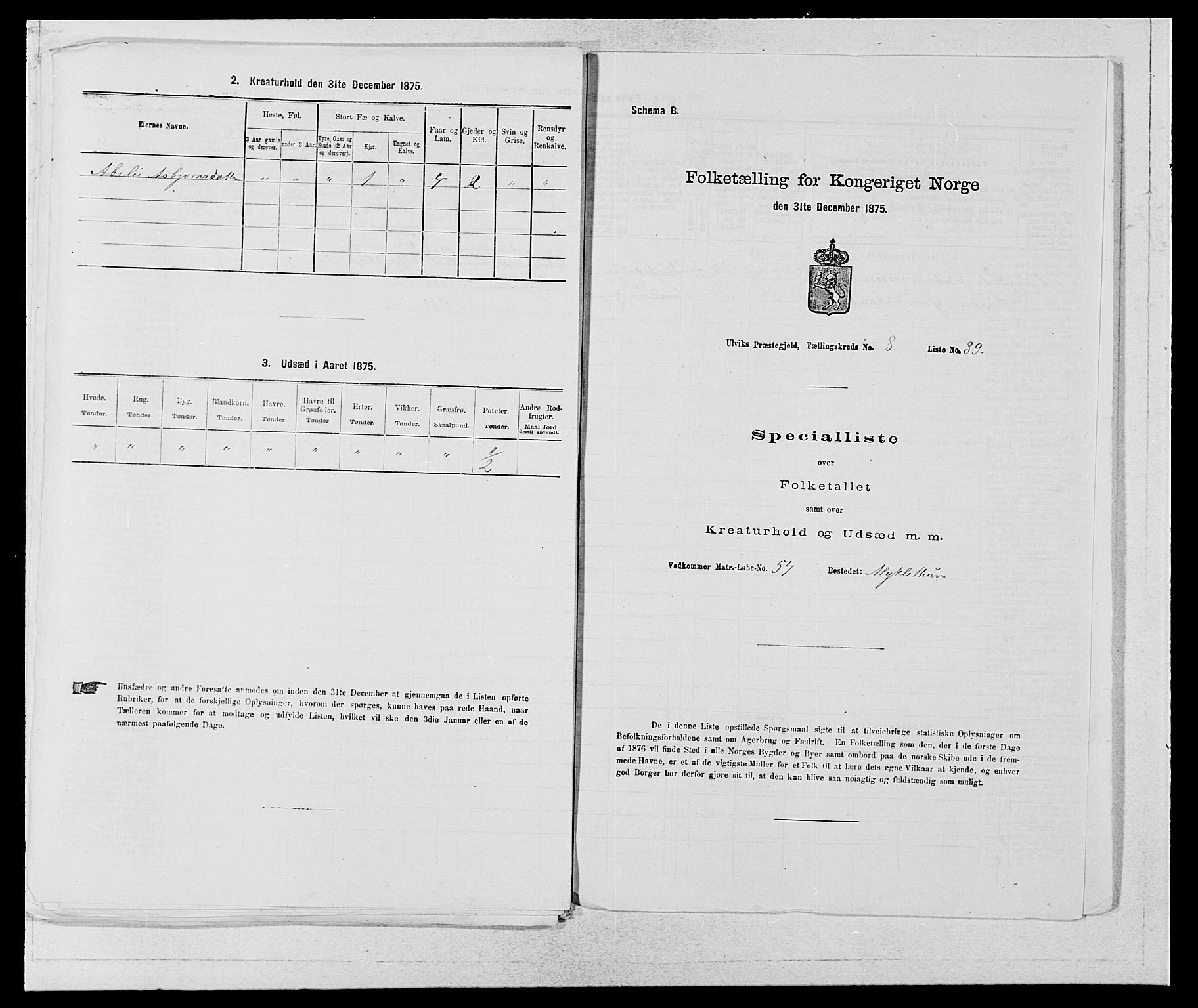 SAB, 1875 census for 1233P Ulvik, 1875, p. 1453