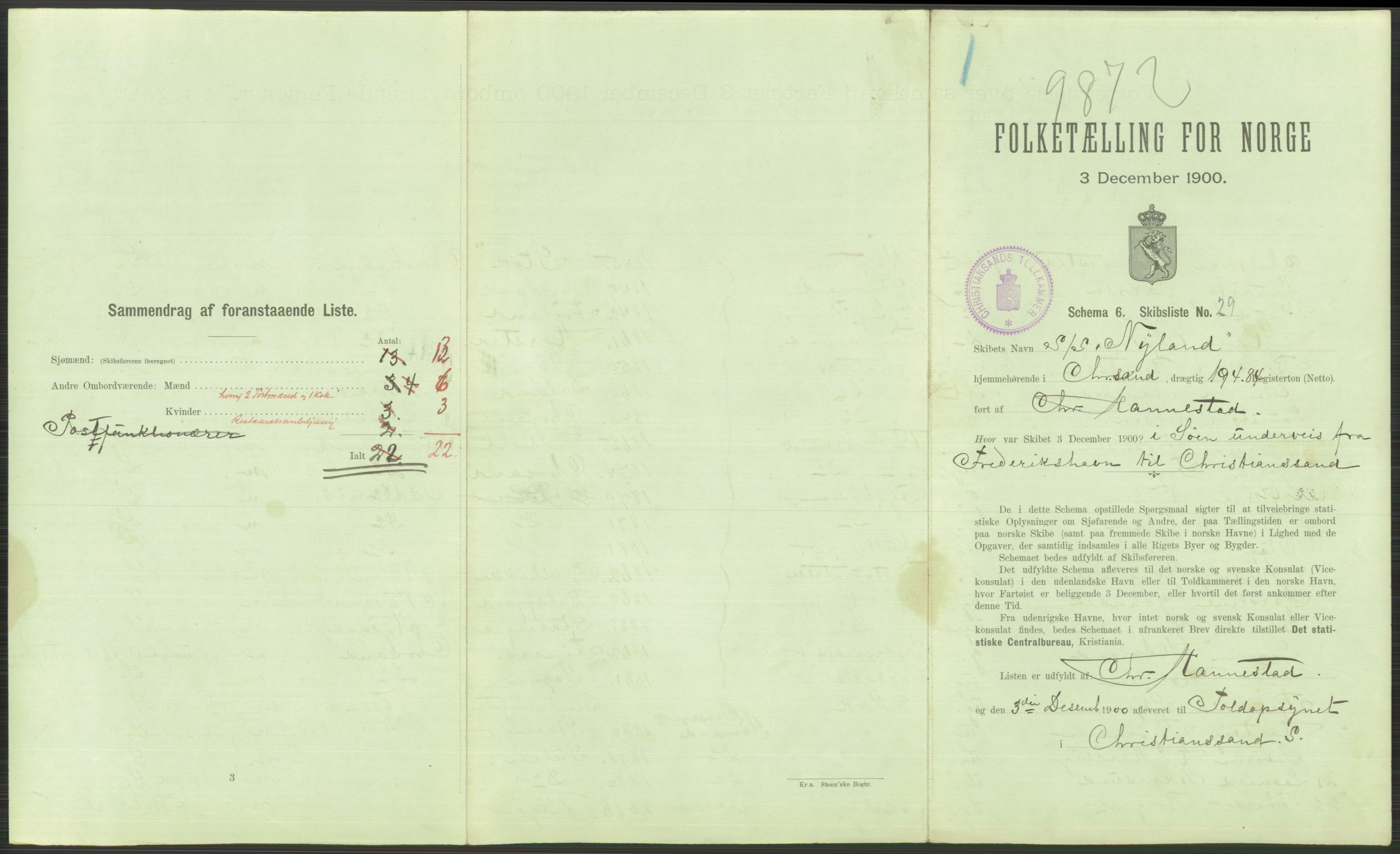 RA, 1900 Census - ship lists from ships in Norwegian harbours, harbours abroad and at sea, 1900, p. 781