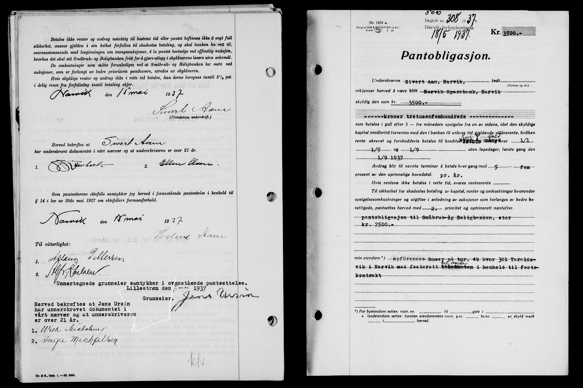 Narvik sorenskriveri, SAT/A-0002/1/2/2C/2Ca/L0011: Mortgage book no. 14, 1935-1937, Deed date: 18.05.1937