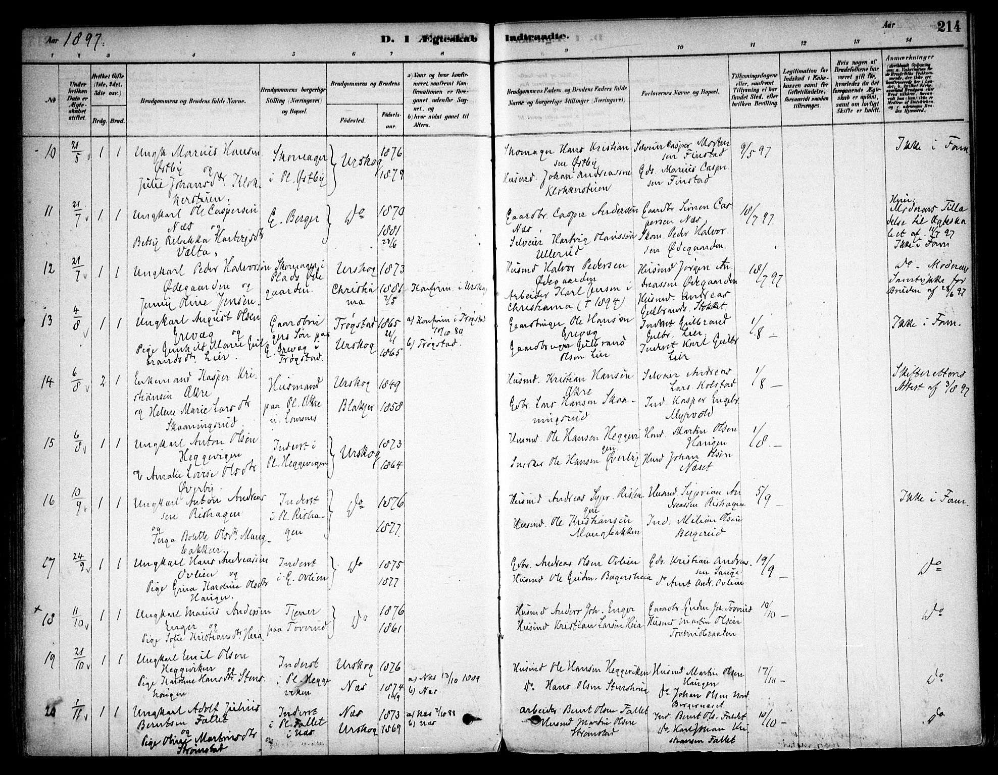 Aurskog prestekontor Kirkebøker, AV/SAO-A-10304a/F/Fa/L0008: Parish register (official) no. I 8, 1878-1937, p. 214