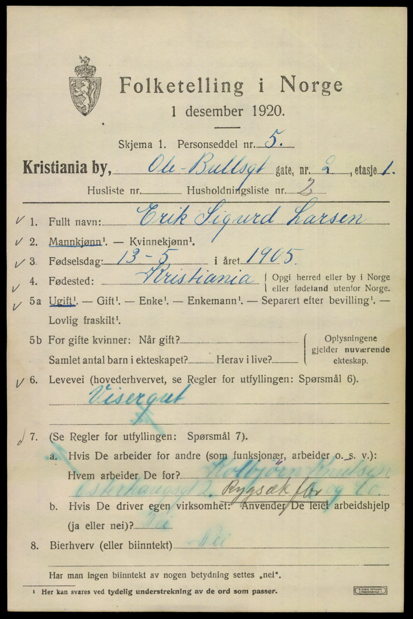 SAO, 1920 census for Kristiania, 1920, p. 432891