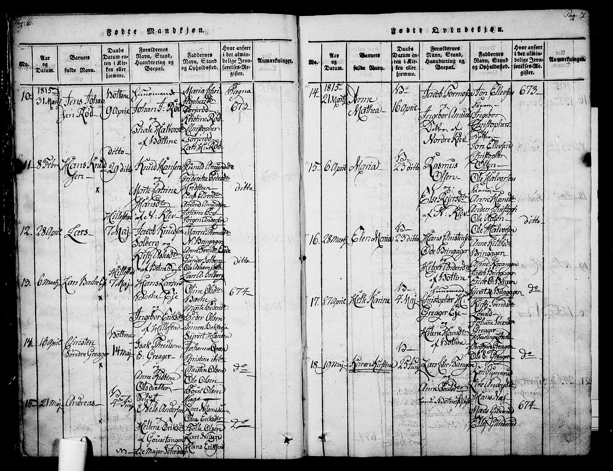 Botne kirkebøker, AV/SAKO-A-340/F/Fa/L0005: Parish register (official) no. I 5, 1814-1836, p. 6-7