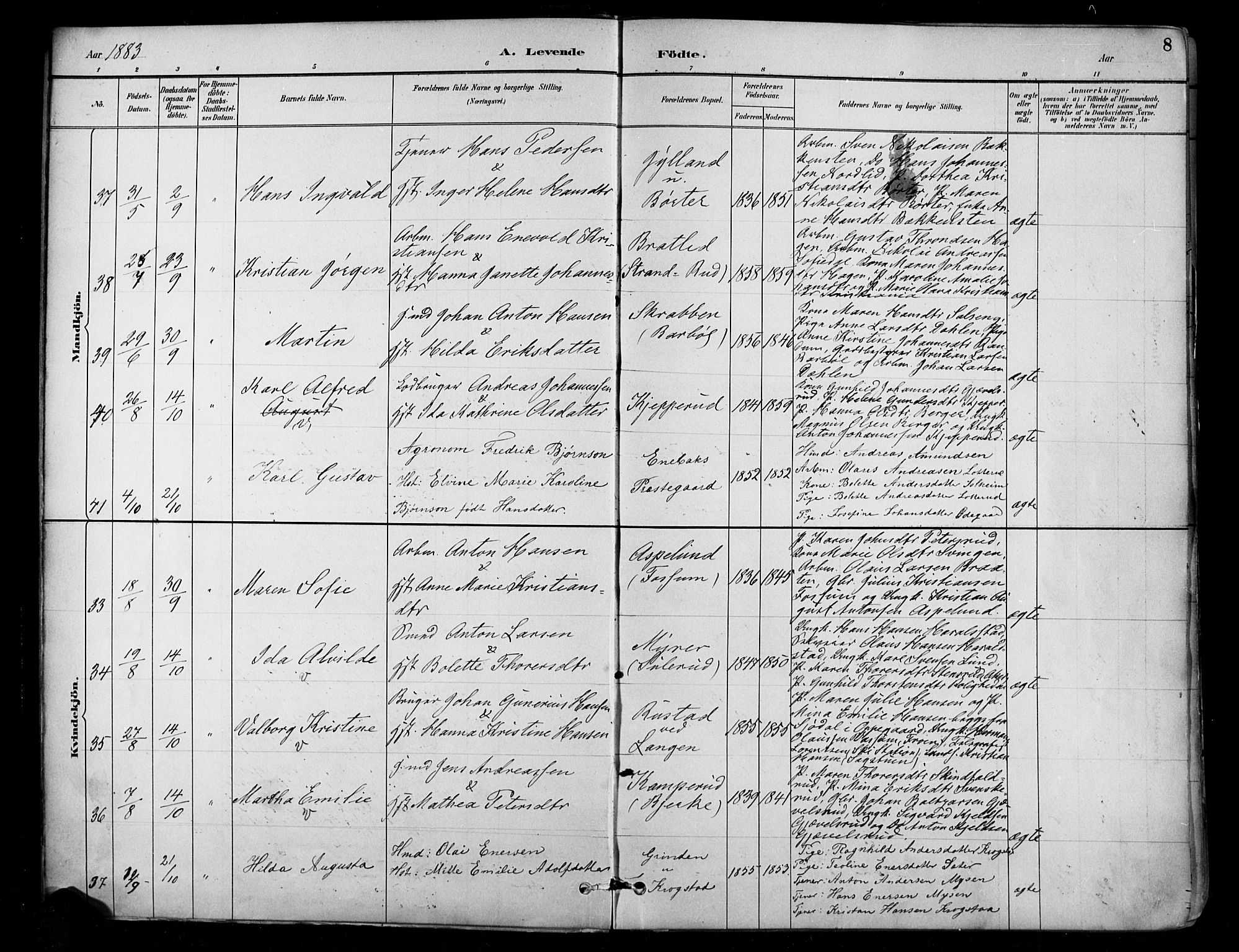 Enebakk prestekontor Kirkebøker, SAO/A-10171c/F/Fa/L0016: Parish register (official) no. I 16, 1883-1898, p. 8