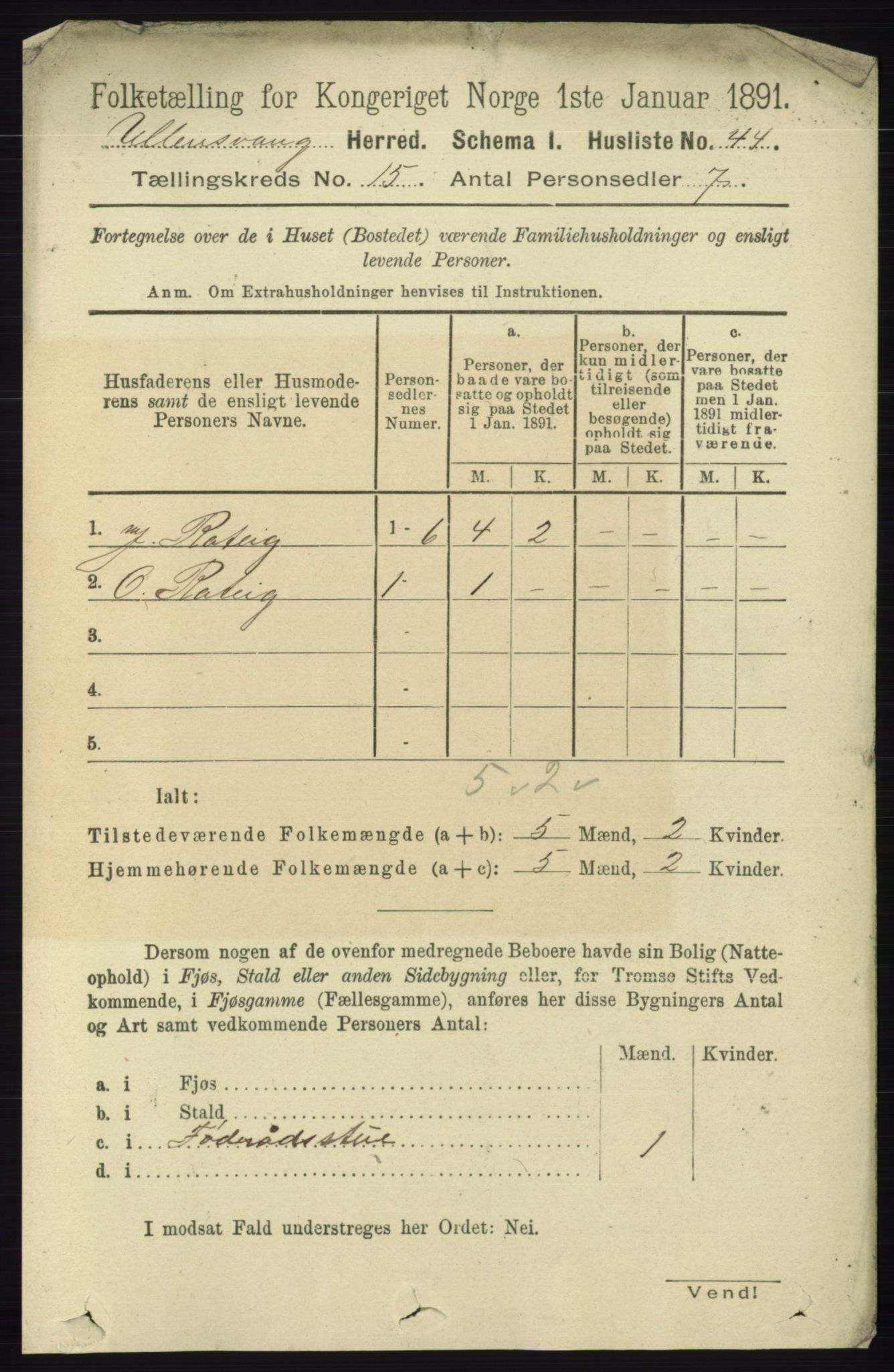 RA, 1891 census for 1230 Ullensvang, 1891, p. 5898