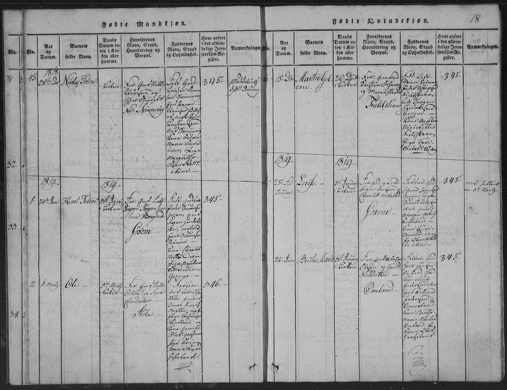 Sør-Audnedal sokneprestkontor, SAK/1111-0039/F/Fb/Fba/L0001: Parish register (copy) no. B 1, 1815-1850, p. 18