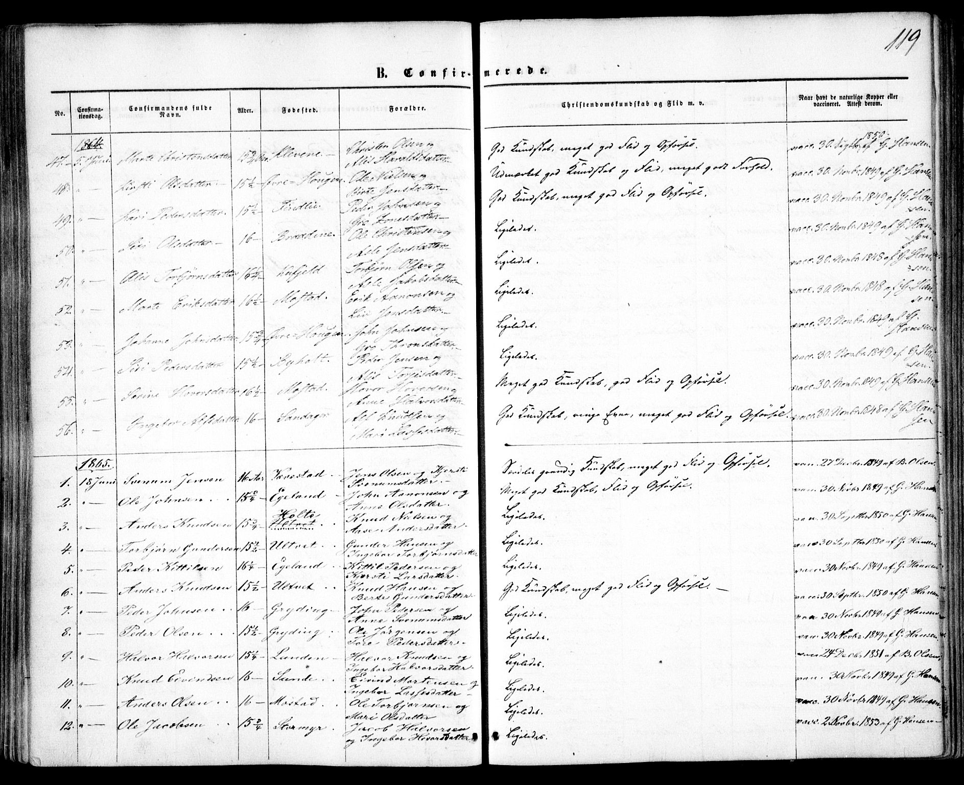 Gjerstad sokneprestkontor, SAK/1111-0014/F/Fa/Faa/L0007: Parish register (official) no. A 7, 1858-1875, p. 119