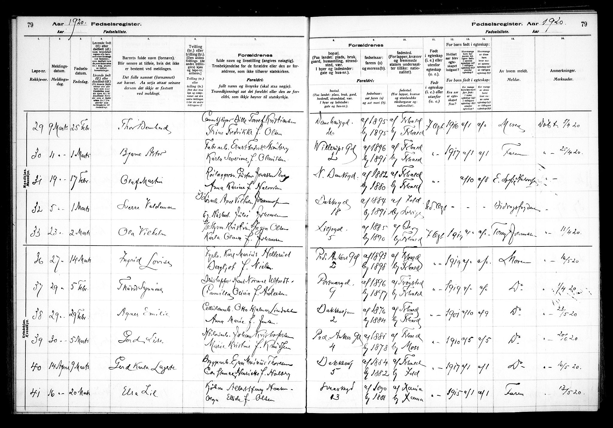 Halden prestekontor Kirkebøker, AV/SAO-A-10909/J/Ja/L0001: Birth register no. I 1, 1916-1925, p. 79