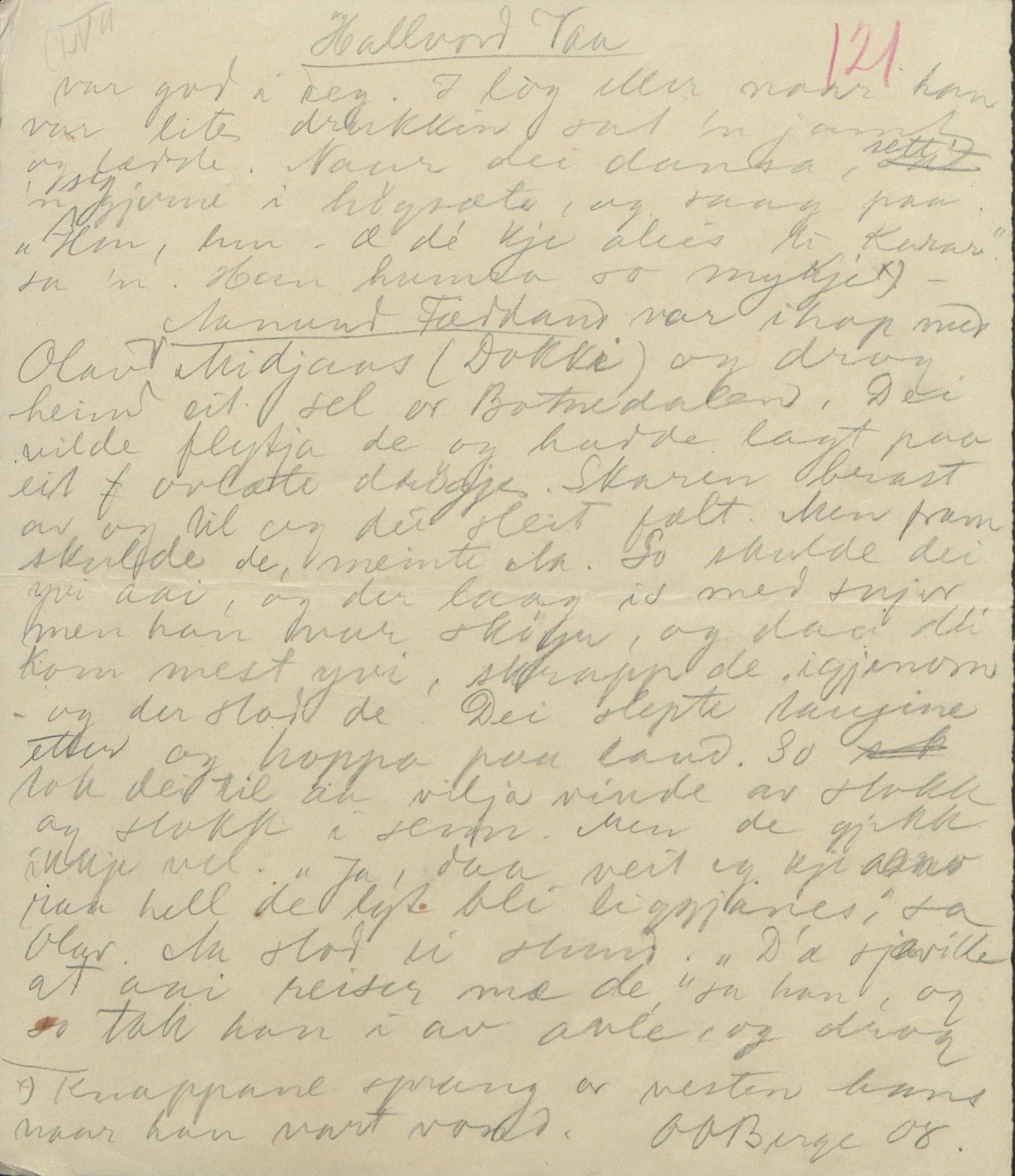 Rikard Berge, TEMU/TGM-A-1003/F/L0004/0053: 101-159 / 157 Manuskript, notatar, brev o.a. Nokre leiker, manuskript, 1906-1908, p. 121