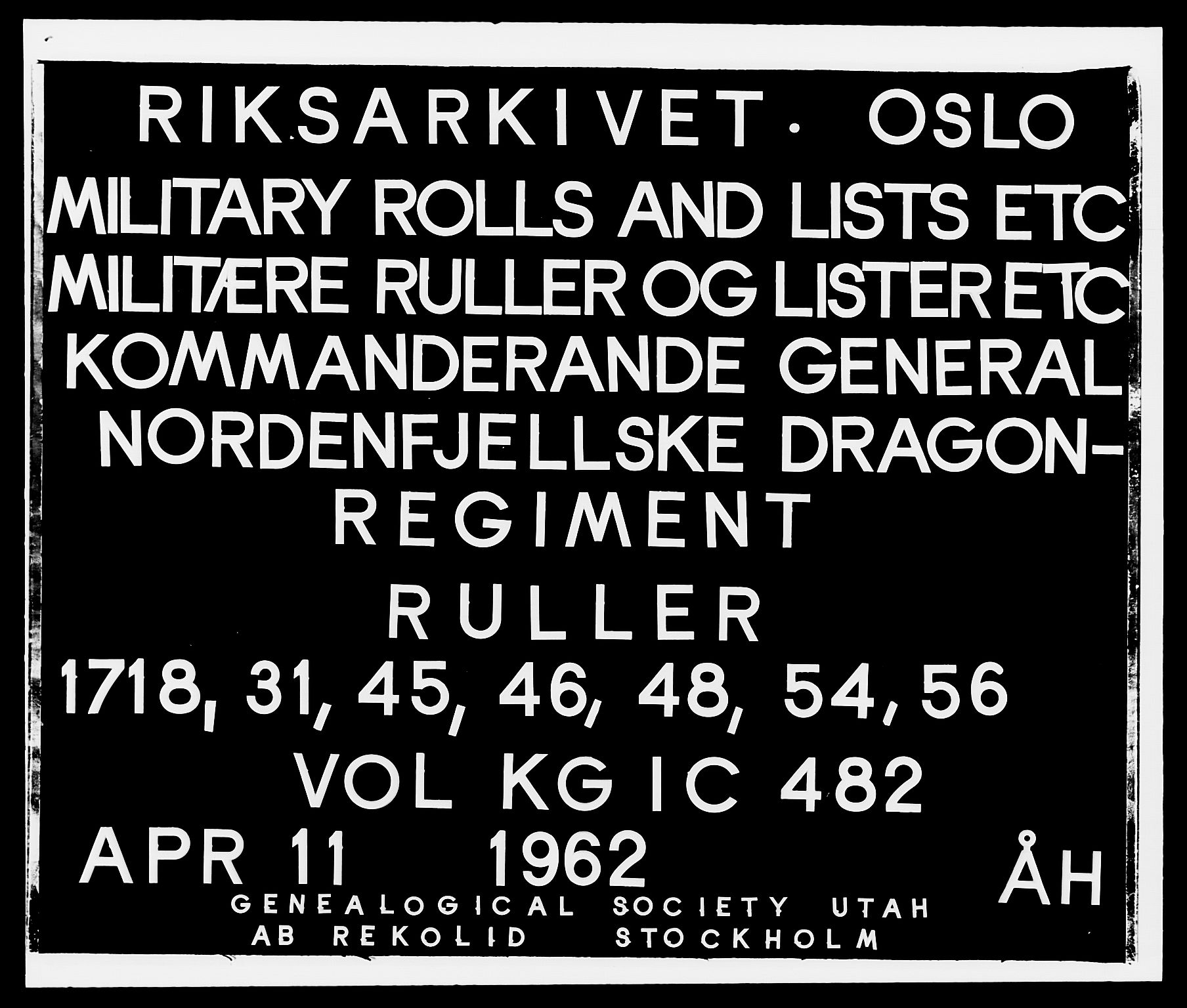 Kommanderende general (KG I) med Det norske krigsdirektorium, RA/EA-5419/E/Ea/L0482: Nordafjelske dragonregiment, 1718-1761, p. 1