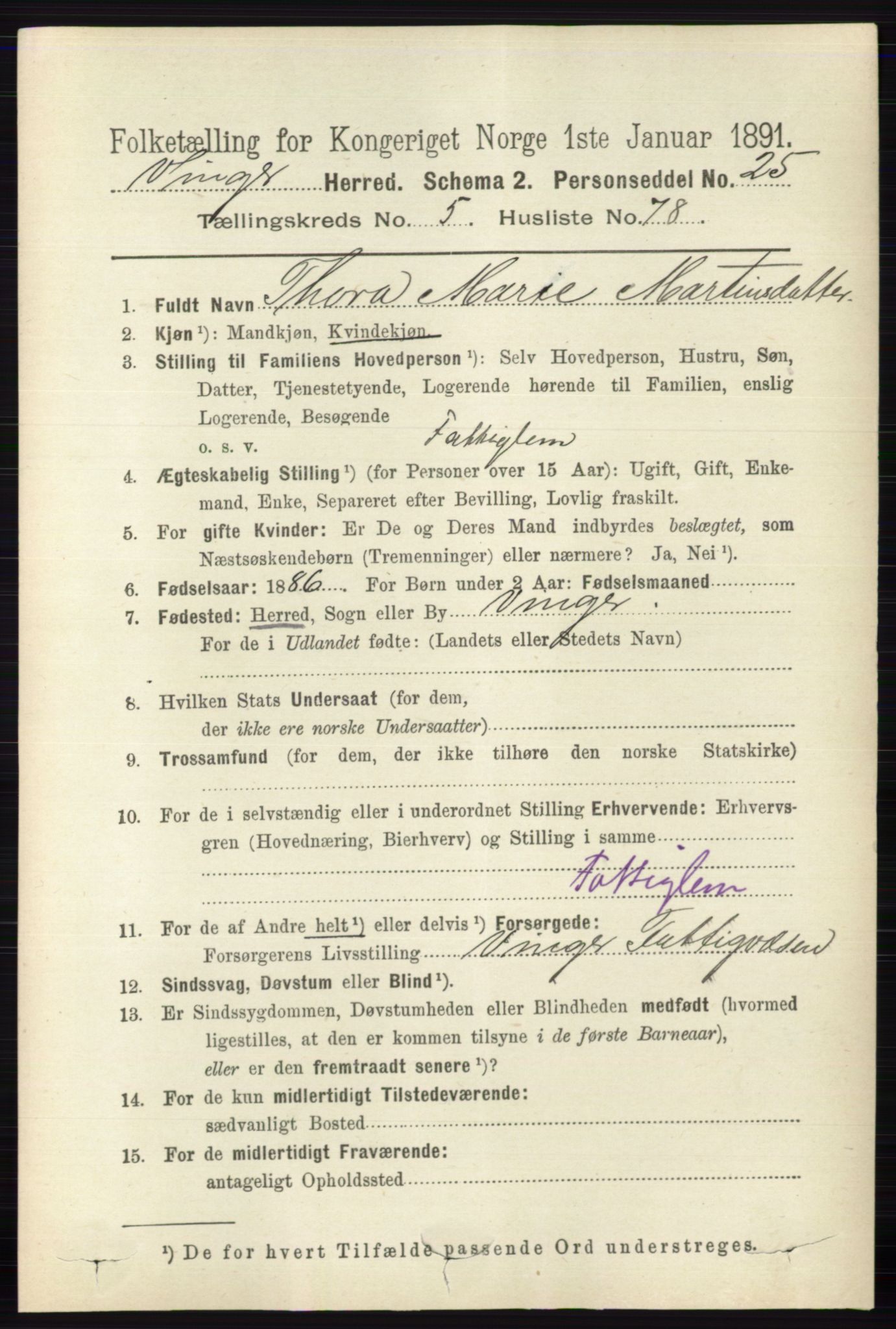 RA, 1891 census for 0421 Vinger, 1891, p. 2500