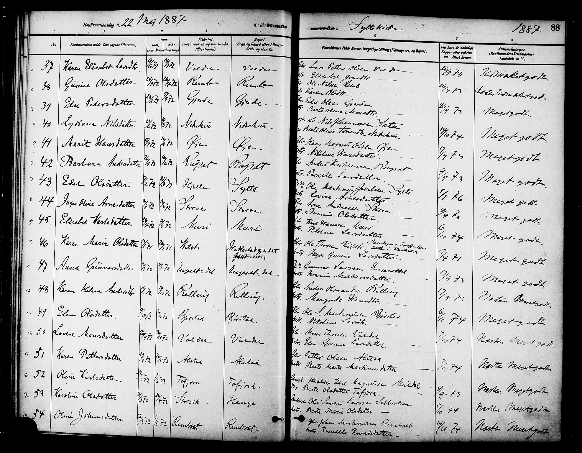 Ministerialprotokoller, klokkerbøker og fødselsregistre - Møre og Romsdal, SAT/A-1454/519/L0255: Parish register (official) no. 519A14, 1884-1908, p. 88