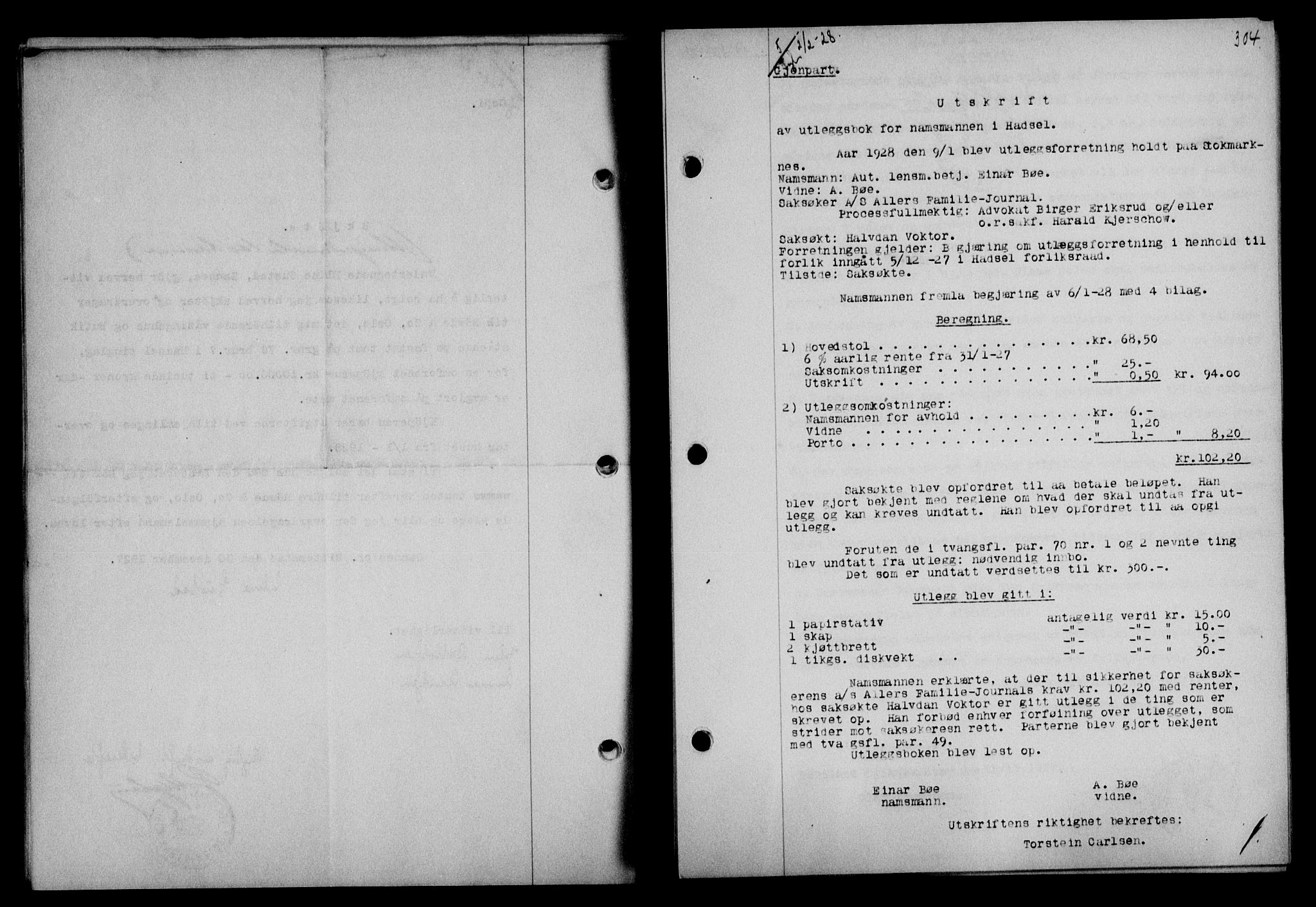 Vesterålen sorenskriveri, SAT/A-4180/1/2/2Ca/L0045: Mortgage book no. 38, 1927-1928, Deed date: 02.02.1928