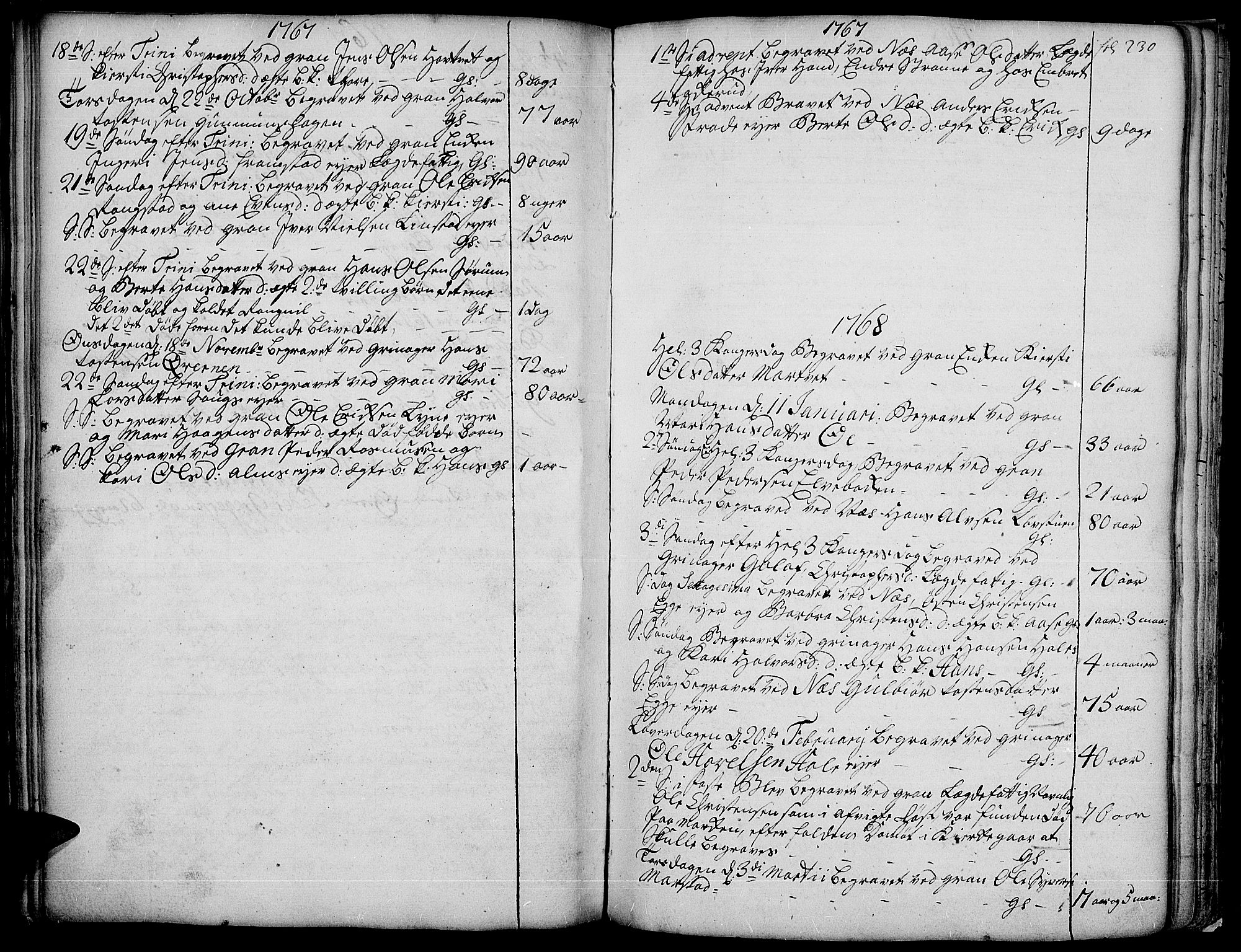 Gran prestekontor, SAH/PREST-112/H/Ha/Haa/L0004: Parish register (official) no. 4, 1759-1775, p. 230