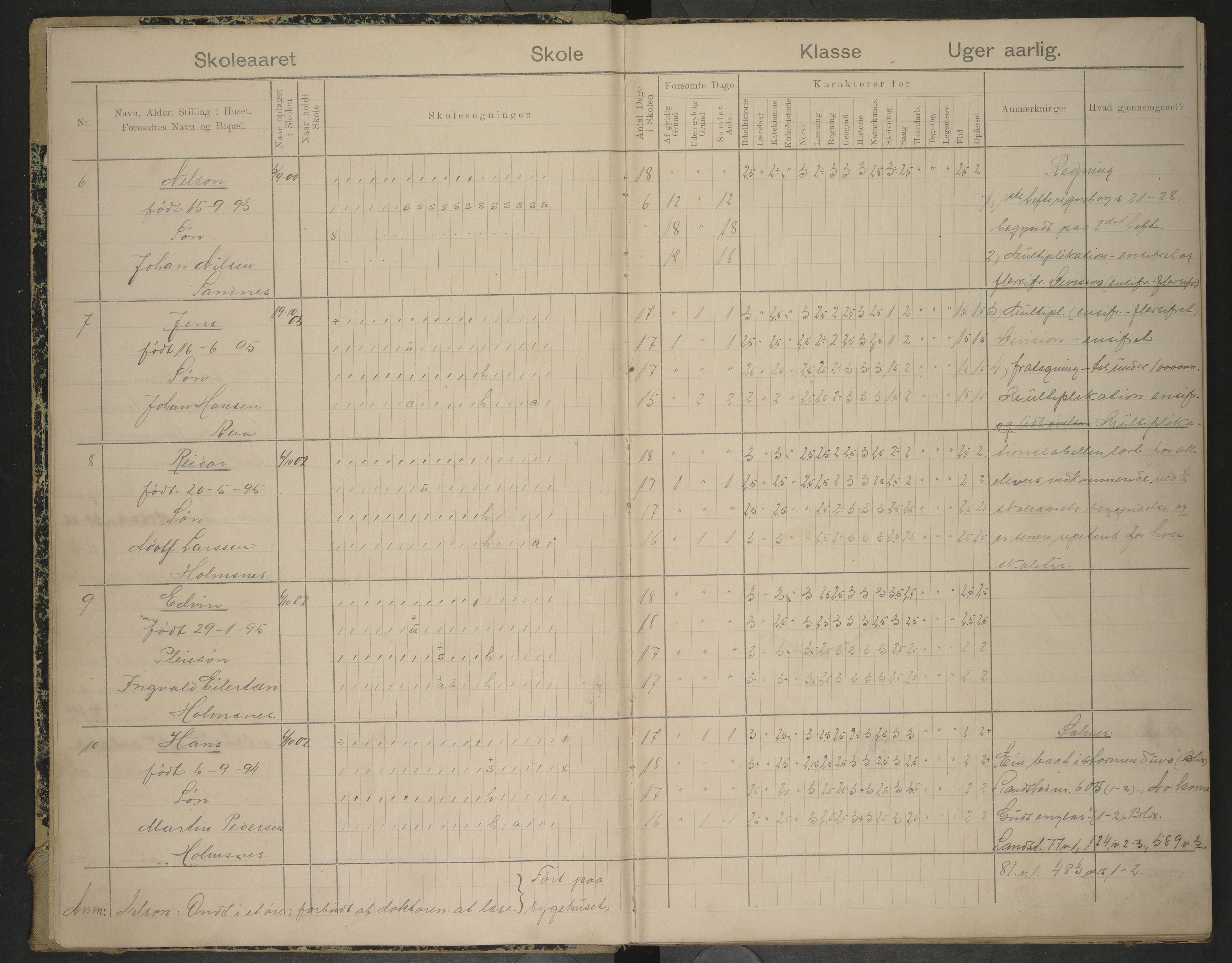 Hadsel kommune. Hov skolekrets, AIN/K-18660.510.55/G/L0002: Skoleprotokoll Hov skole, 1904-1913