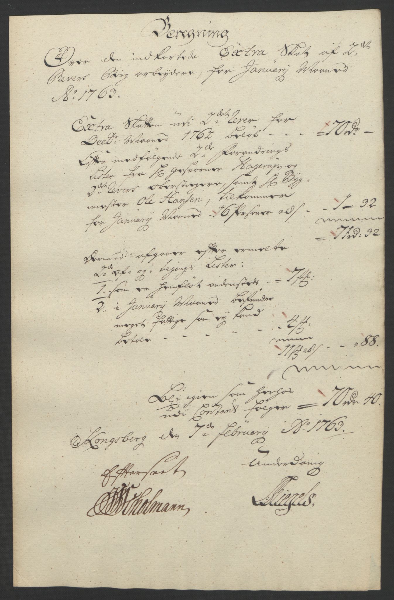 Rentekammeret inntil 1814, Reviderte regnskaper, Bergverksregnskaper, AV/RA-EA-3222/R/Rc/Rca/L0843: Ekstraskatt, 1762-1765, p. 237