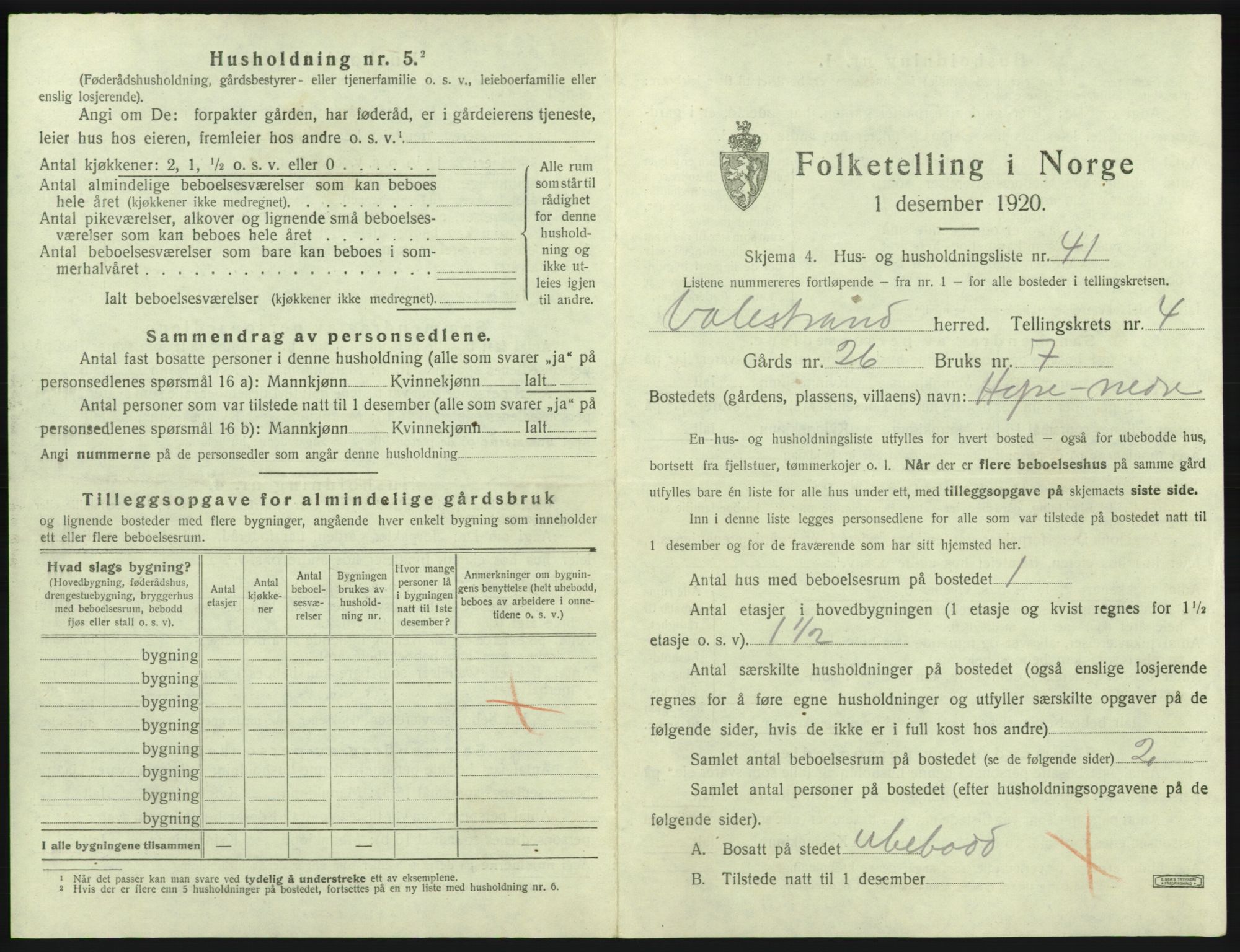 SAB, 1920 census for Valestrand, 1920, p. 323