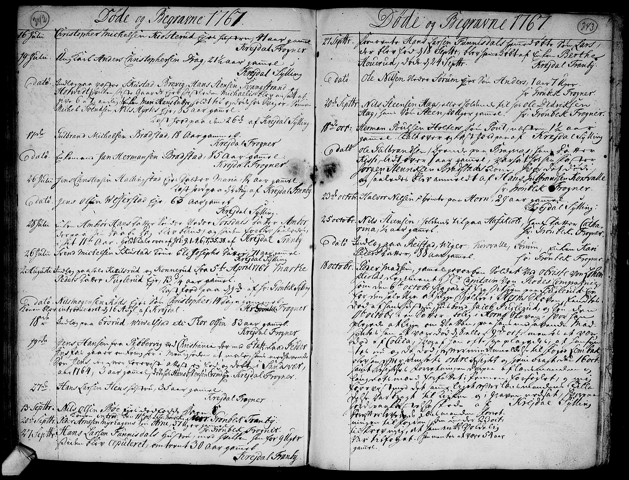 Lier kirkebøker, AV/SAKO-A-230/F/Fa/L0005: Parish register (official) no. I 5, 1764-1777, p. 342-343