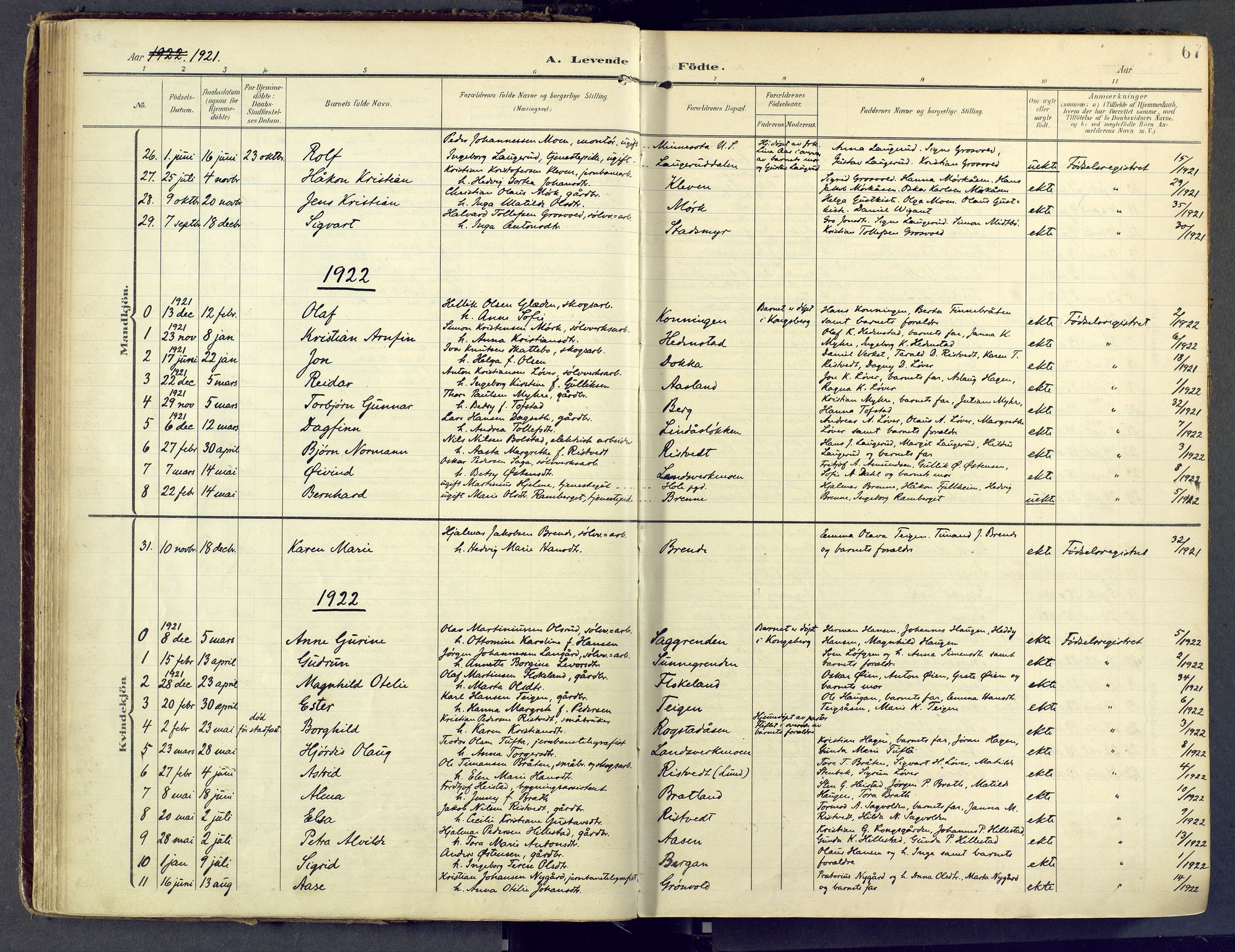 Sandsvær kirkebøker, SAKO/A-244/F/Fd/L0002: Parish register (official) no. IV 2, 1906-1943, p. 67