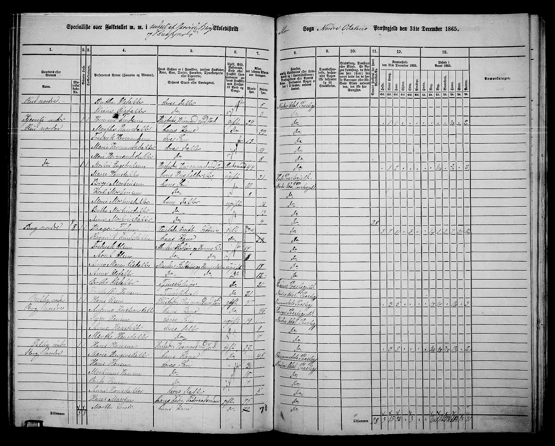 RA, 1865 census for Nord-Odal, 1865, p. 136