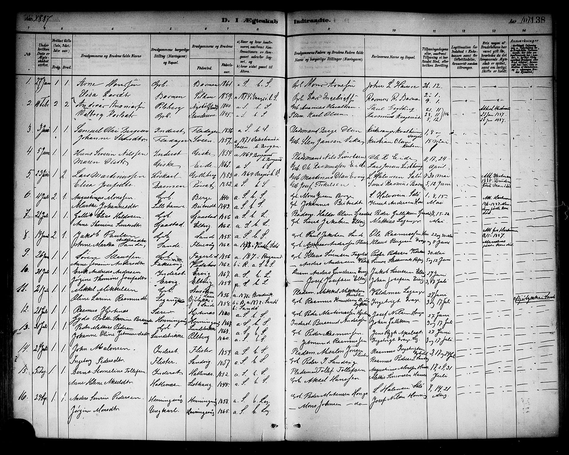 Selje sokneprestembete, SAB/A-99938/H/Ha/Haa/Haab: Parish register (official) no. B 1, 1881-1890, p. 138