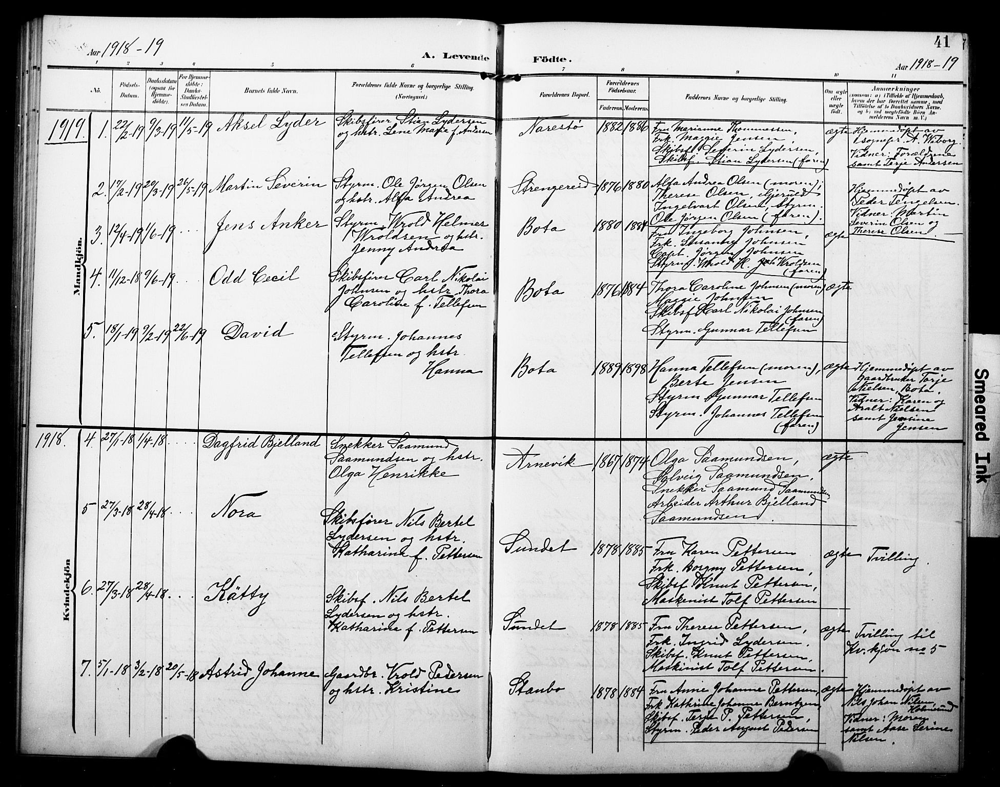 Dypvåg sokneprestkontor, SAK/1111-0007/F/Fb/Fbb/L0005: Parish register (copy) no. B 5, 1905-1924, p. 41
