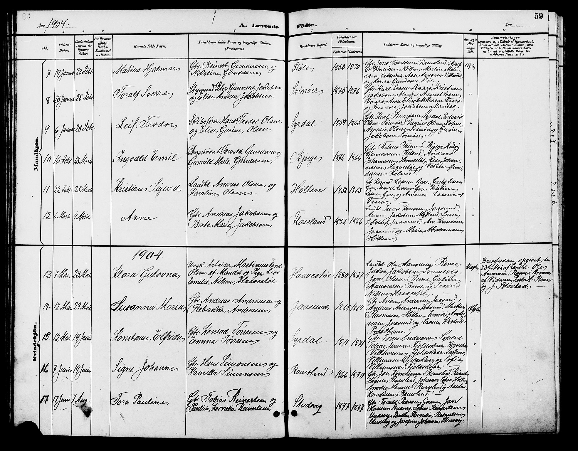 Sør-Audnedal sokneprestkontor, AV/SAK-1111-0039/F/Fb/Fba/L0004: Parish register (copy) no. B 4, 1893-1909, p. 59